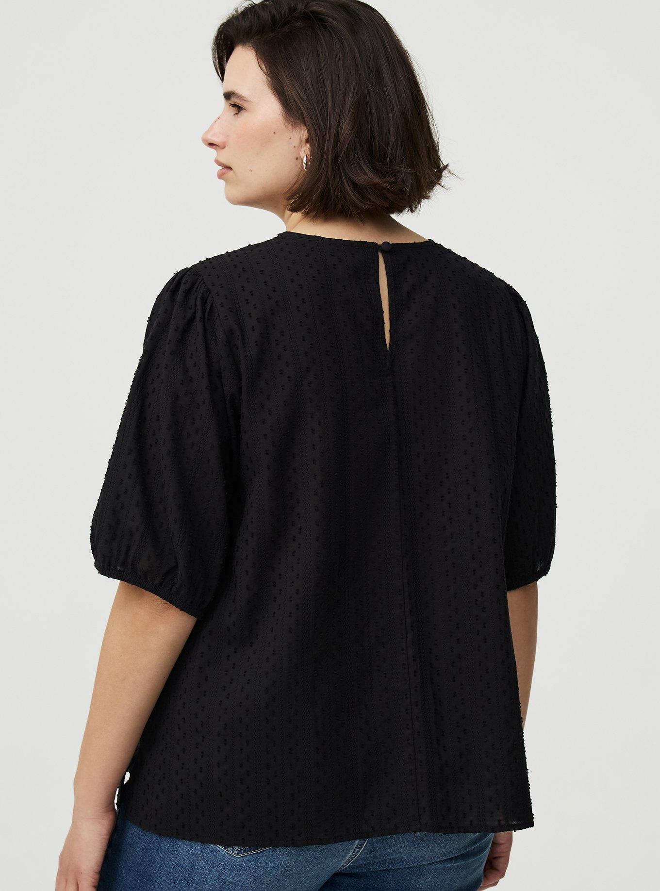 Lace Trim Puff Sleeve  Top