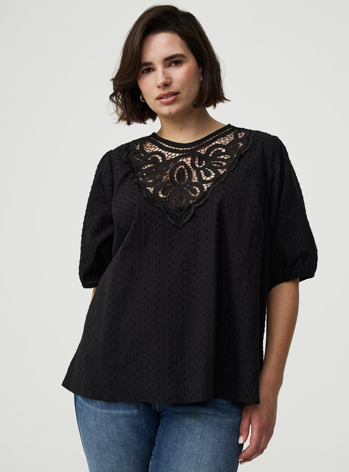 Lace Trim Puff Sleeve  Top