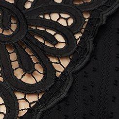 Plus Size Lace Trim Puff Sleeve  Top, DEEP BLACK, swatch