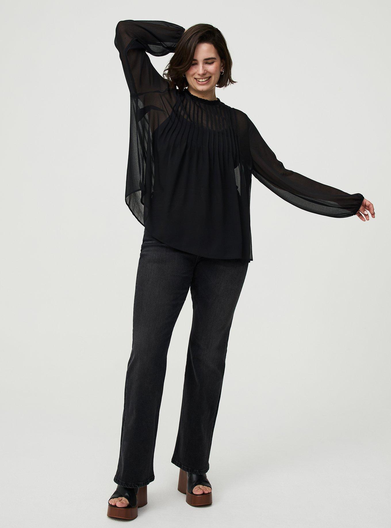 Chiffon Pintuck Detail Blouse, DEEP BLACK, alternate