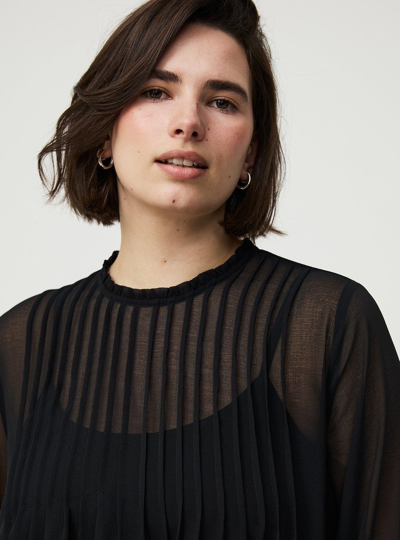 Chiffon Pintuck Detail Blouse, DEEP BLACK, alternate