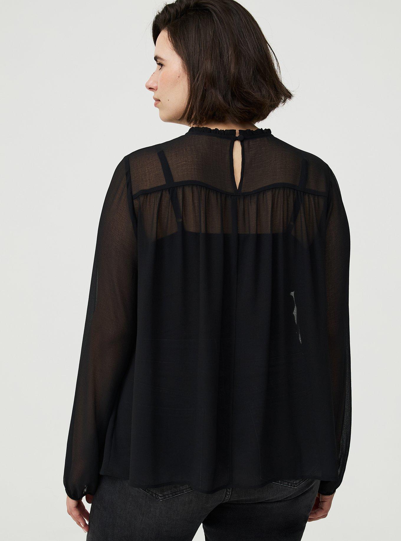 Chiffon Pintuck Detail Blouse, DEEP BLACK, alternate