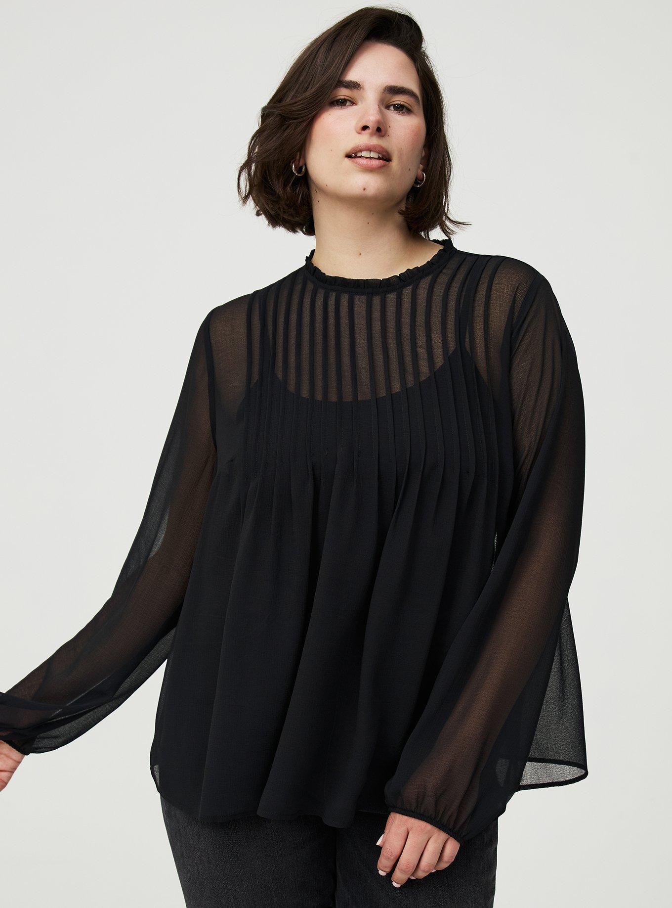 Chiffon Pintuck Detail Blouse, DEEP BLACK, alternate