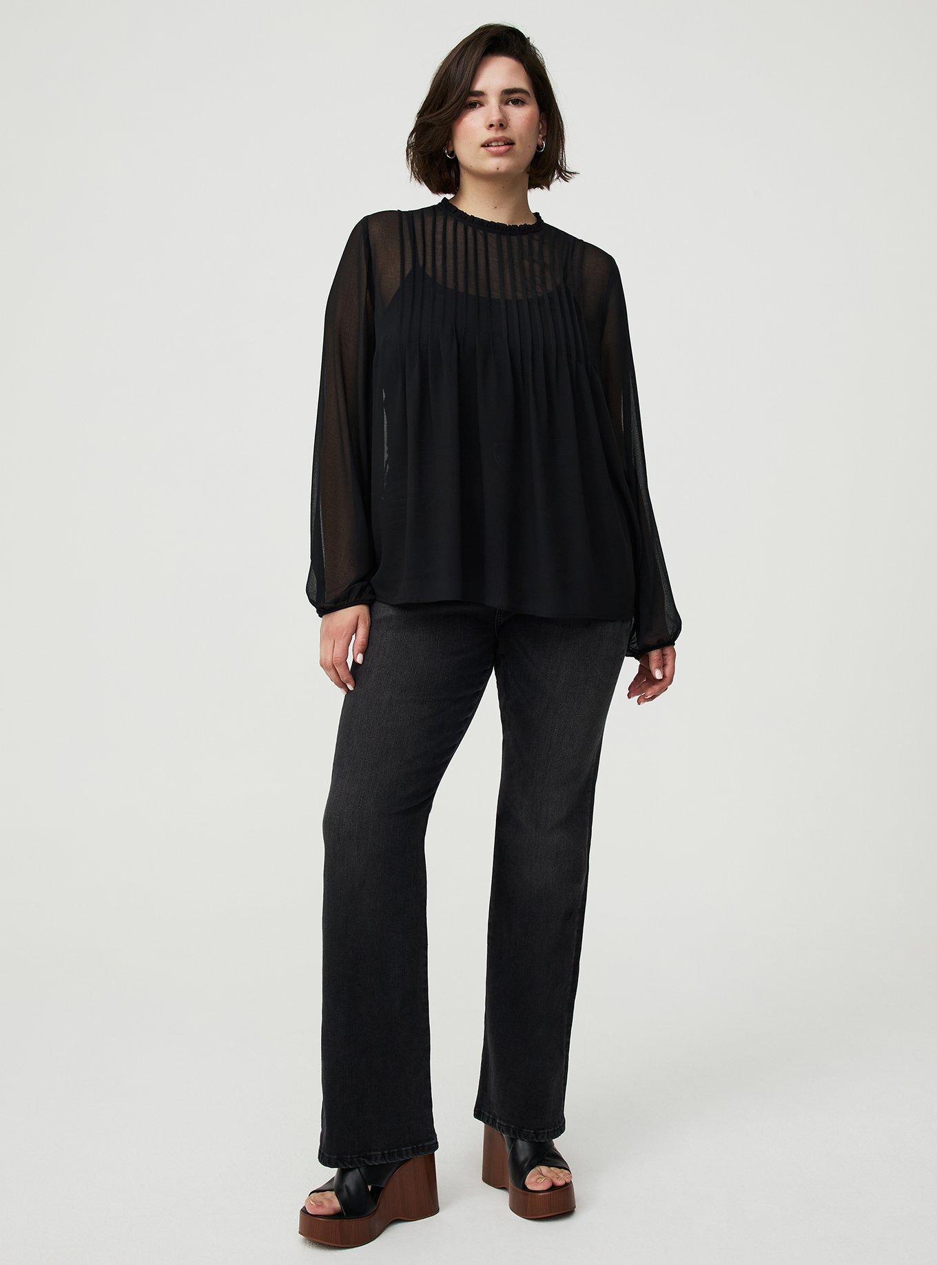 Chiffon Pintuck Detail Blouse, DEEP BLACK, alternate