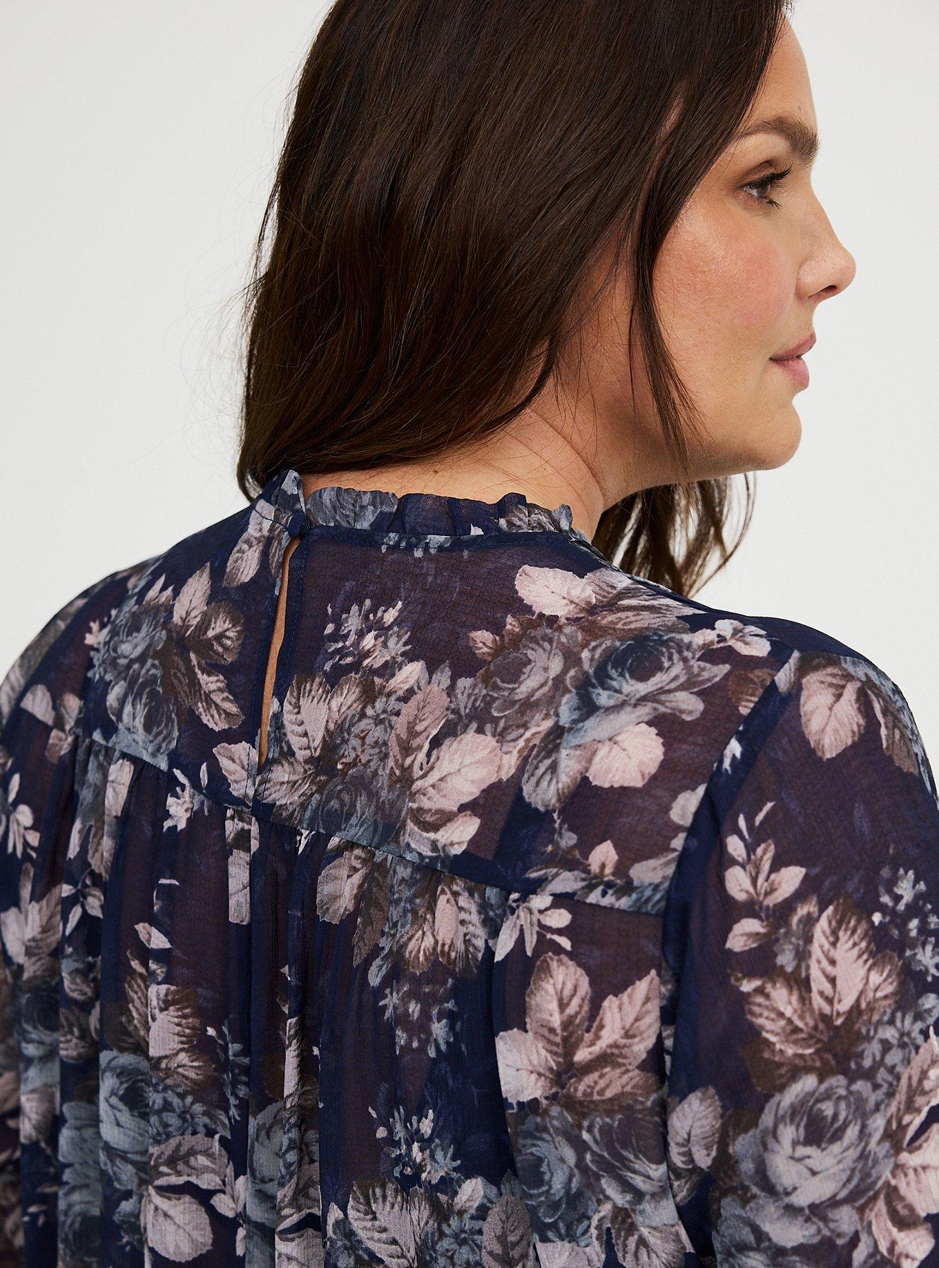 Chiffon Pintuck Detail Blouse, MOUNTAIN ROSES FLORAL NAVY, alternate