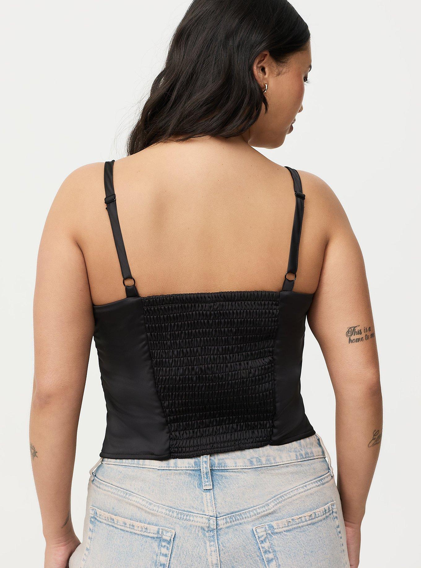 Satin Crop Corset Top, DEEP BLACK, alternate