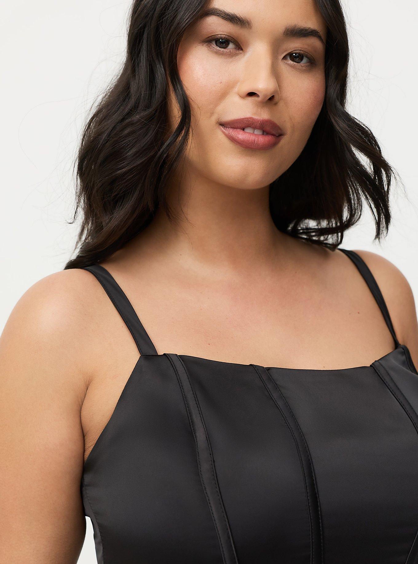 Satin Crop Corset Top, DEEP BLACK, alternate