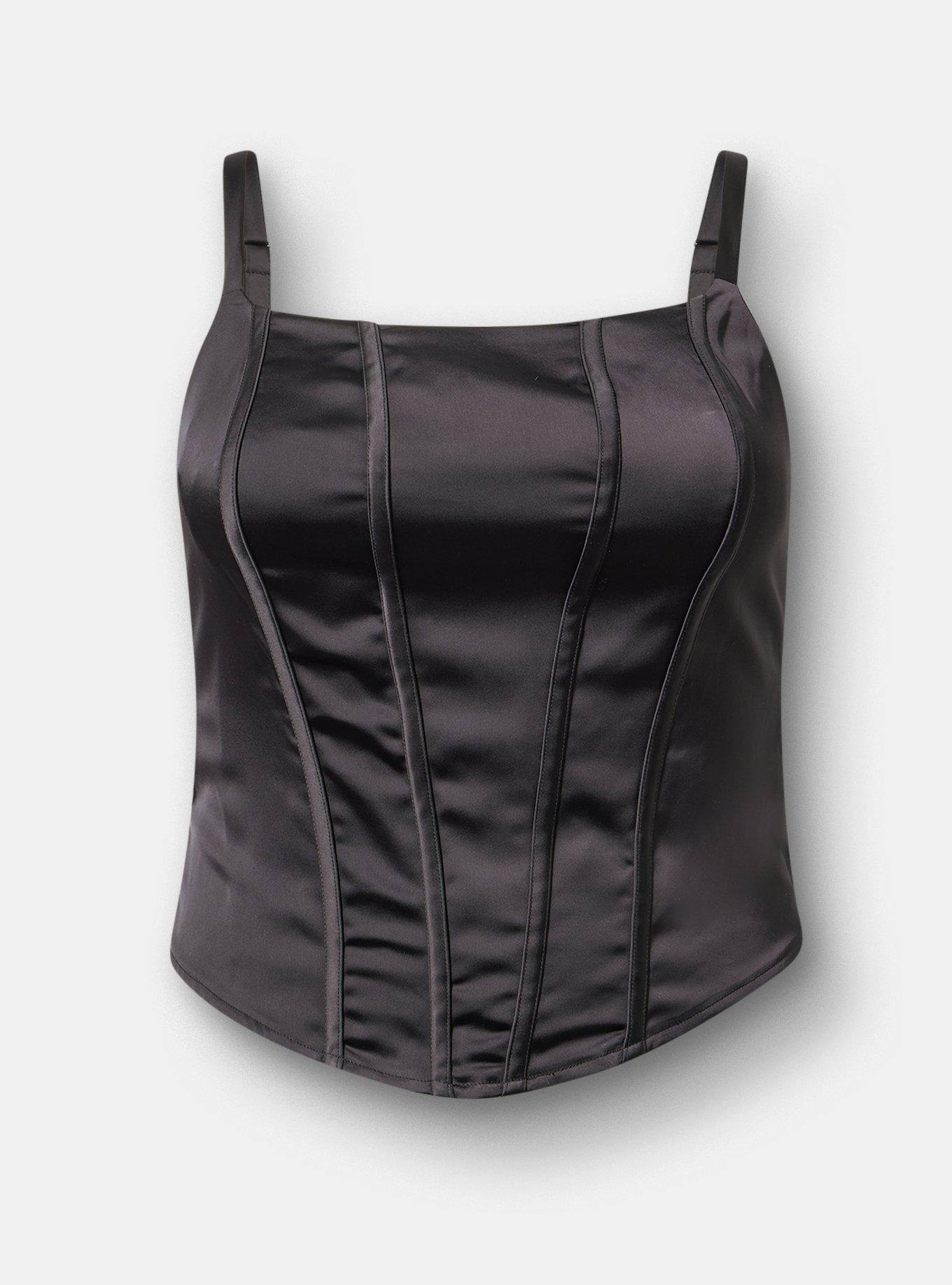 Satin Crop Corset Top, DEEP BLACK, hi-res