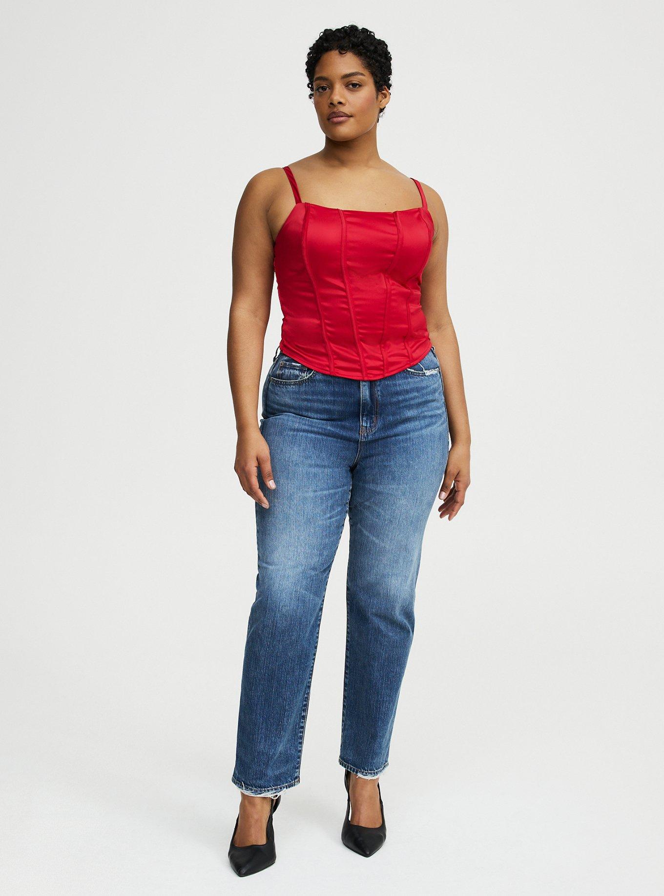 Satin Crop Corset Top, JESTER RED, alternate