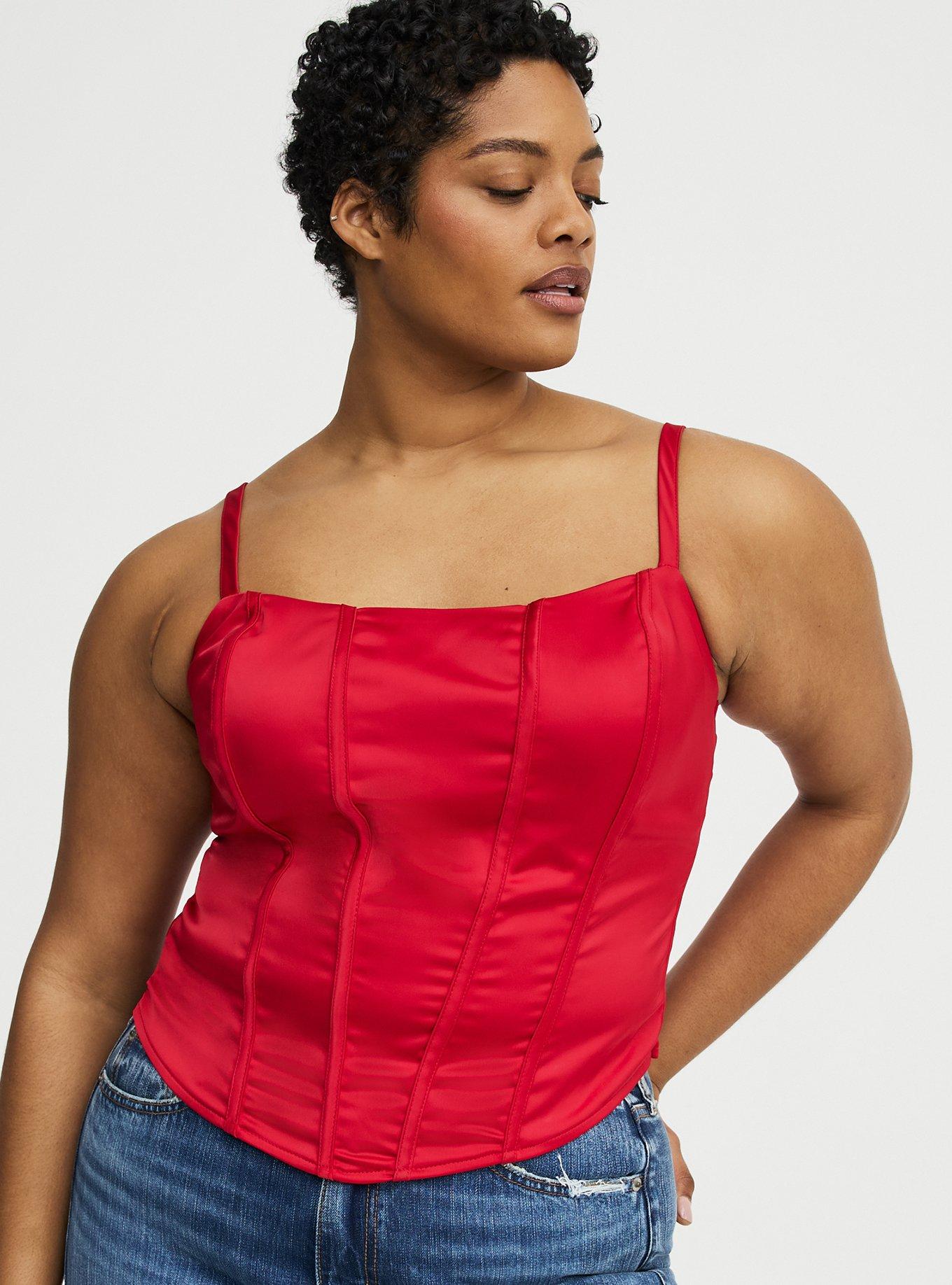 Satin Crop Corset Top, JESTER RED, alternate