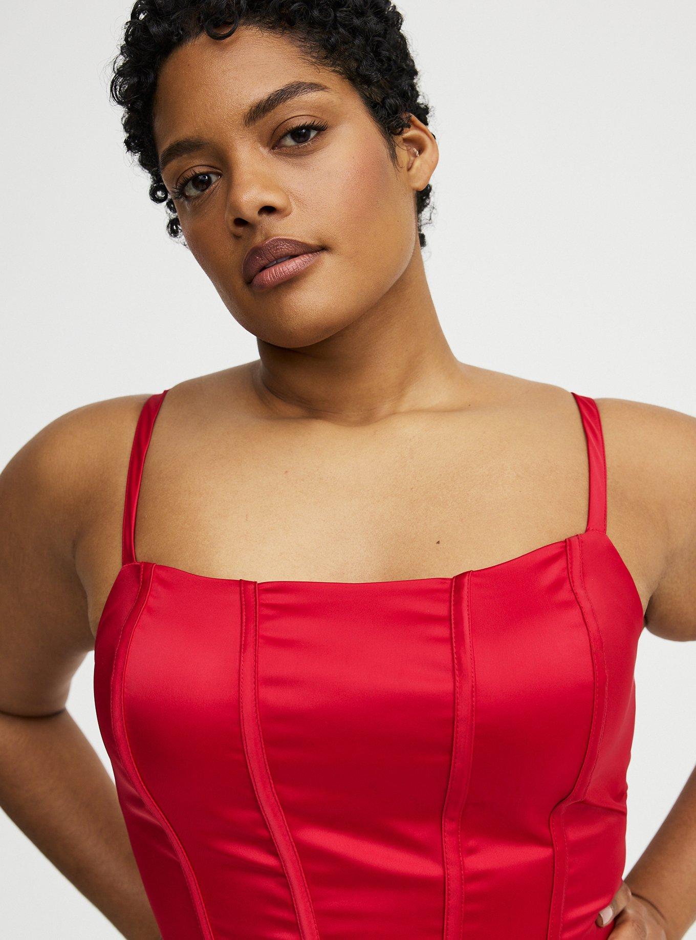 Satin Crop Corset Top, JESTER RED, alternate