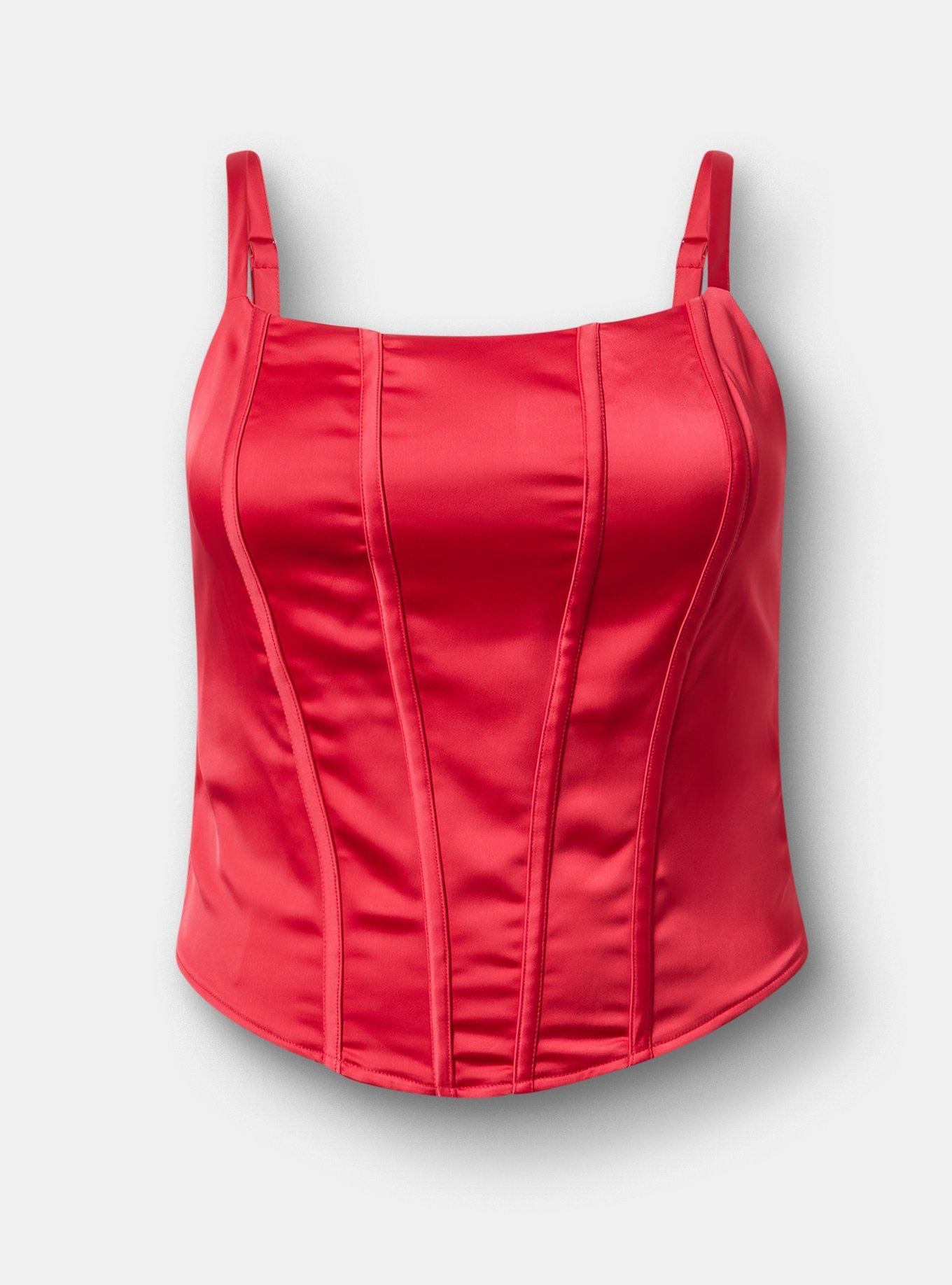 Satin Crop Corset Top, JESTER RED, hi-res