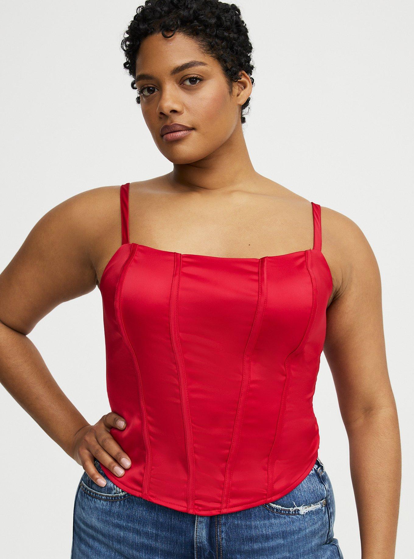 Satin Crop Corset Top, JESTER RED, hi-res
