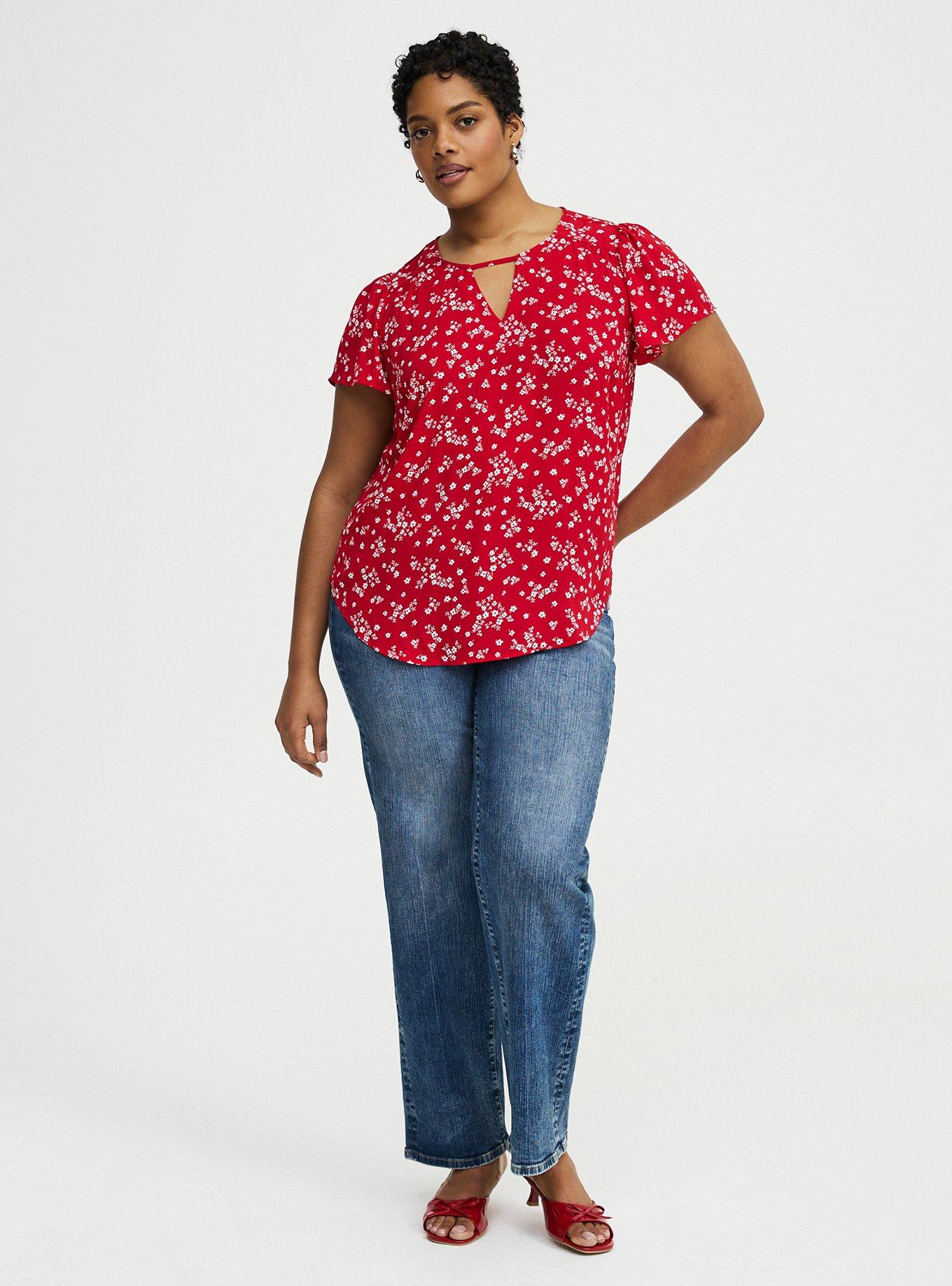 Harper Flutter Sleeve Blouse, CLASSIC DITSY FLORAL RED, alternate