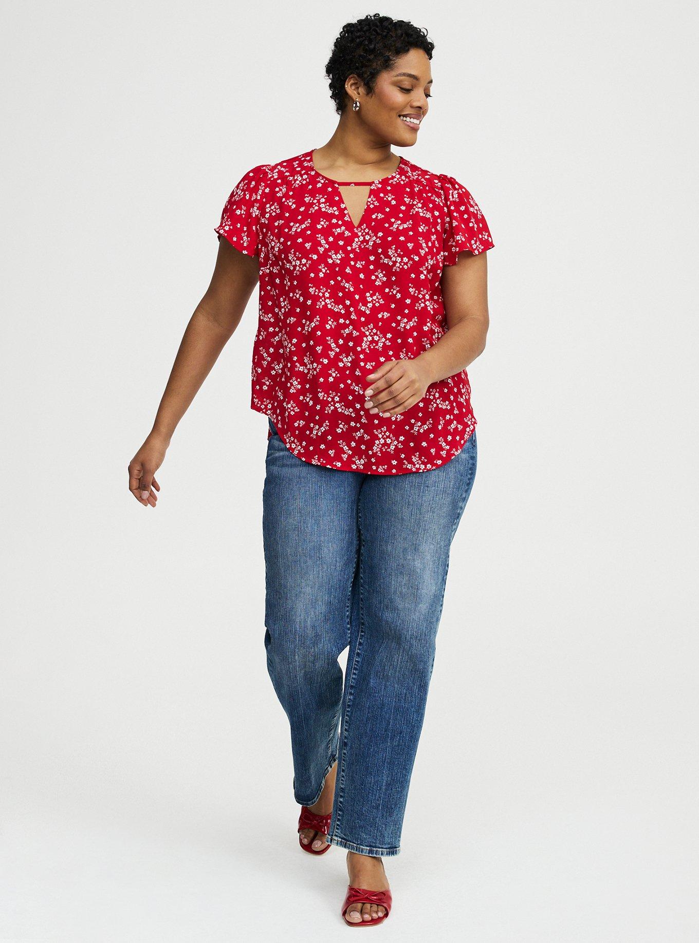 Harper Flutter Sleeve Blouse, CLASSIC DITSY FLORAL RED, alternate