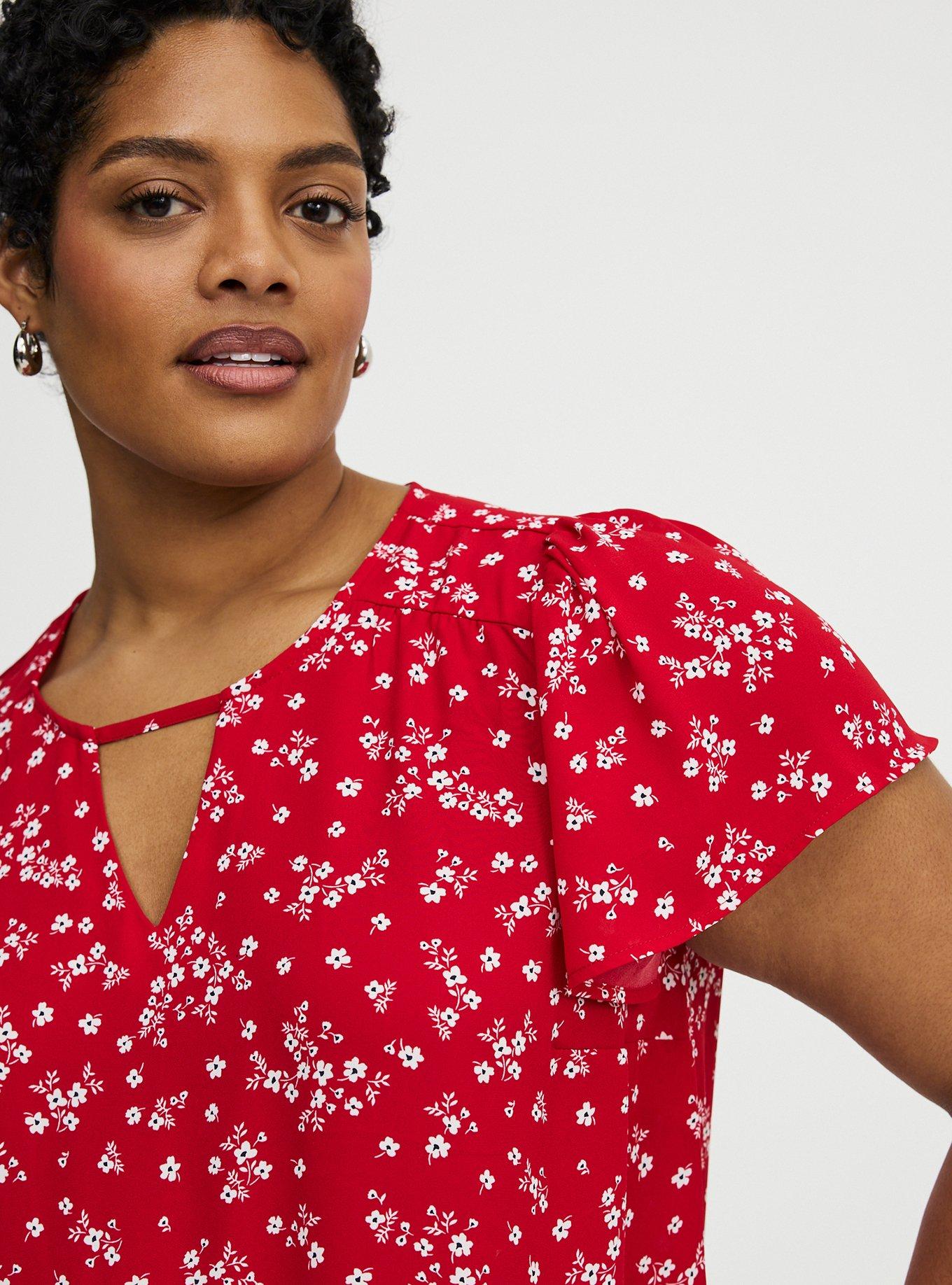 Harper Flutter Sleeve Blouse, CLASSIC DITSY FLORAL RED, alternate