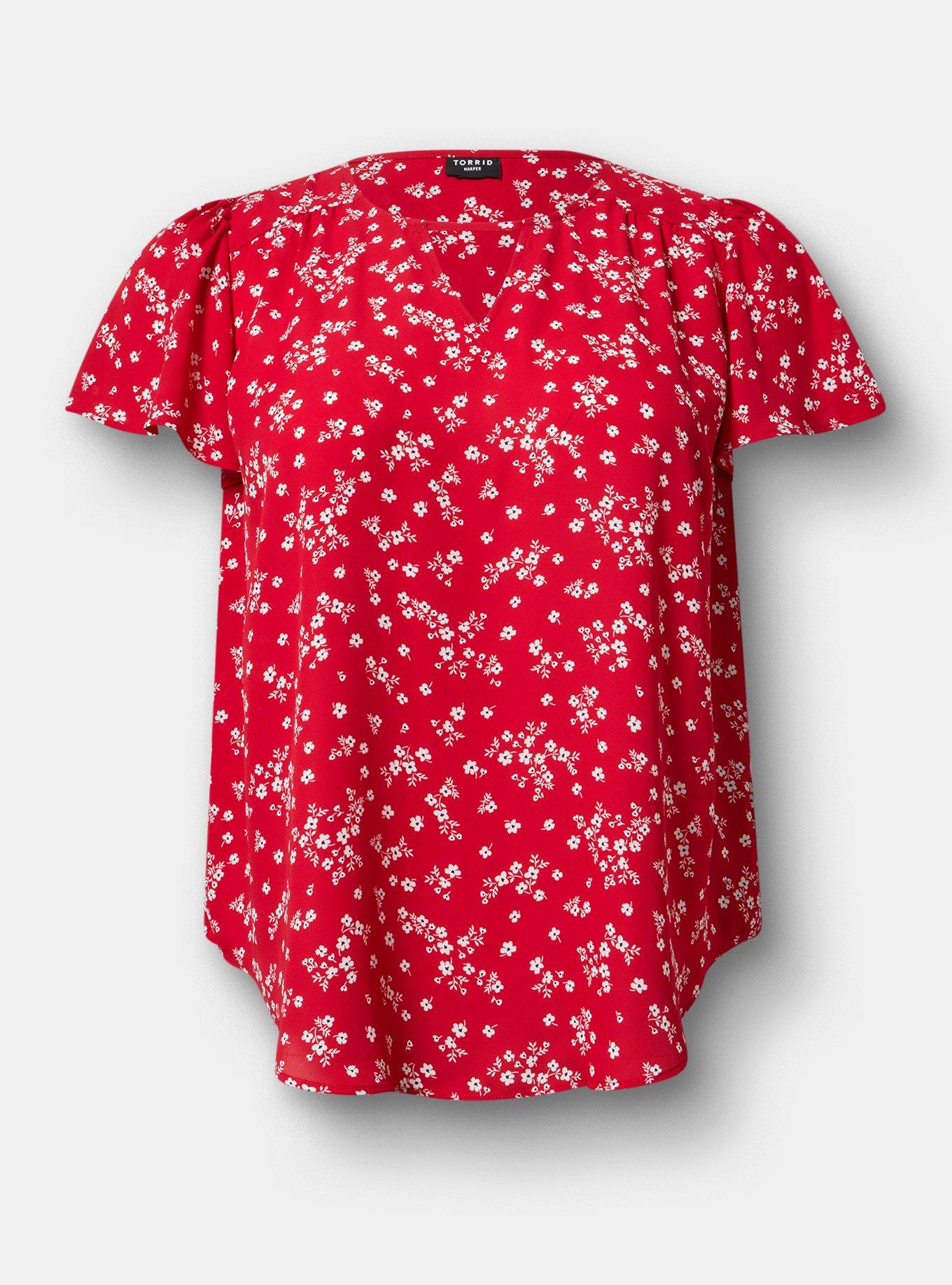 Harper Flutter Sleeve Blouse, CLASSIC DITSY FLORAL RED, hi-res