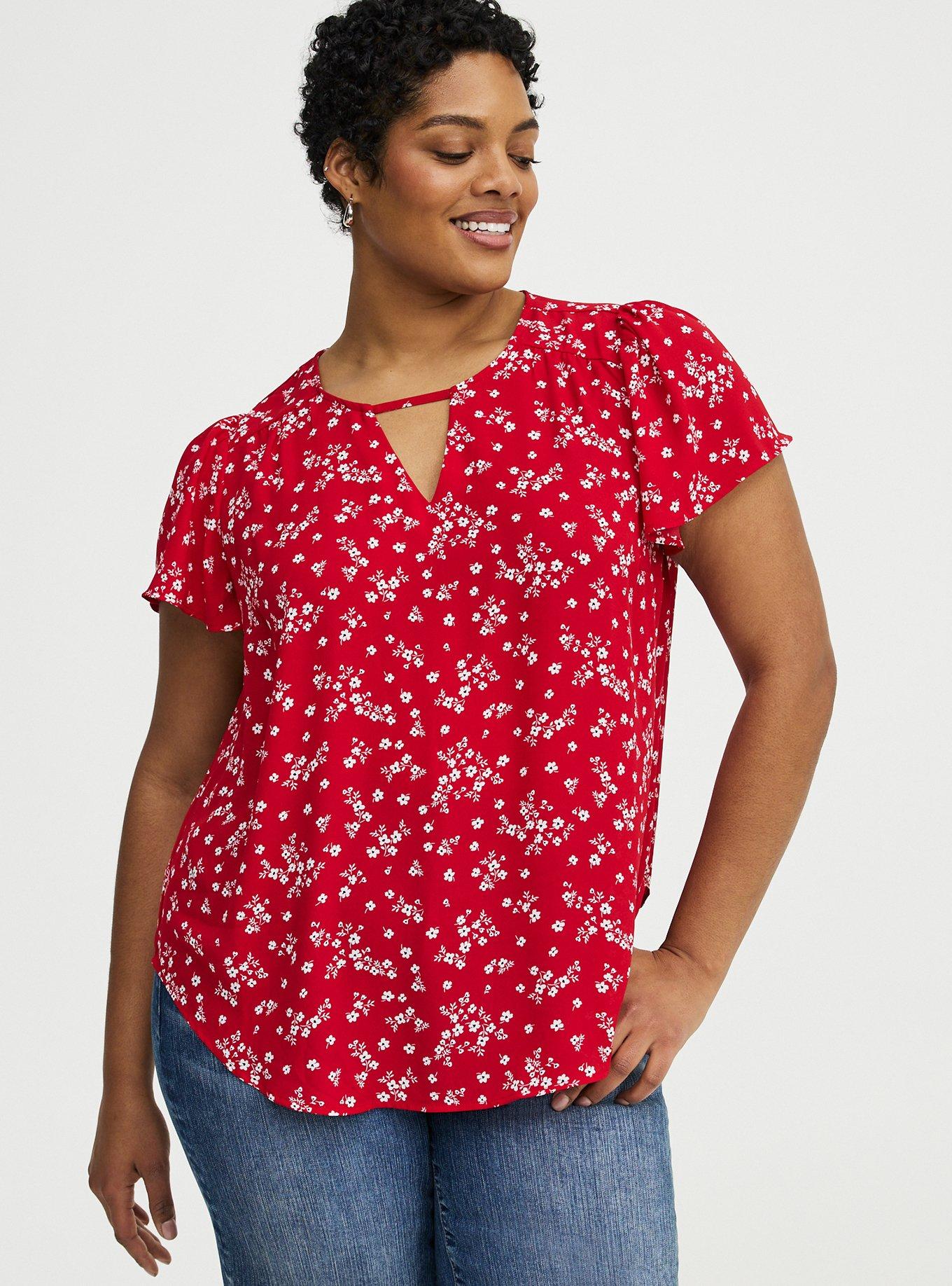 Harper Flutter Sleeve Blouse, CLASSIC DITSY FLORAL RED, hi-res