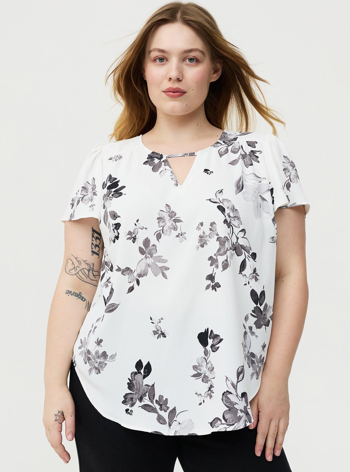 Harper Flutter Sleeve Blouse, TEA FLORAL WHITE, alternate