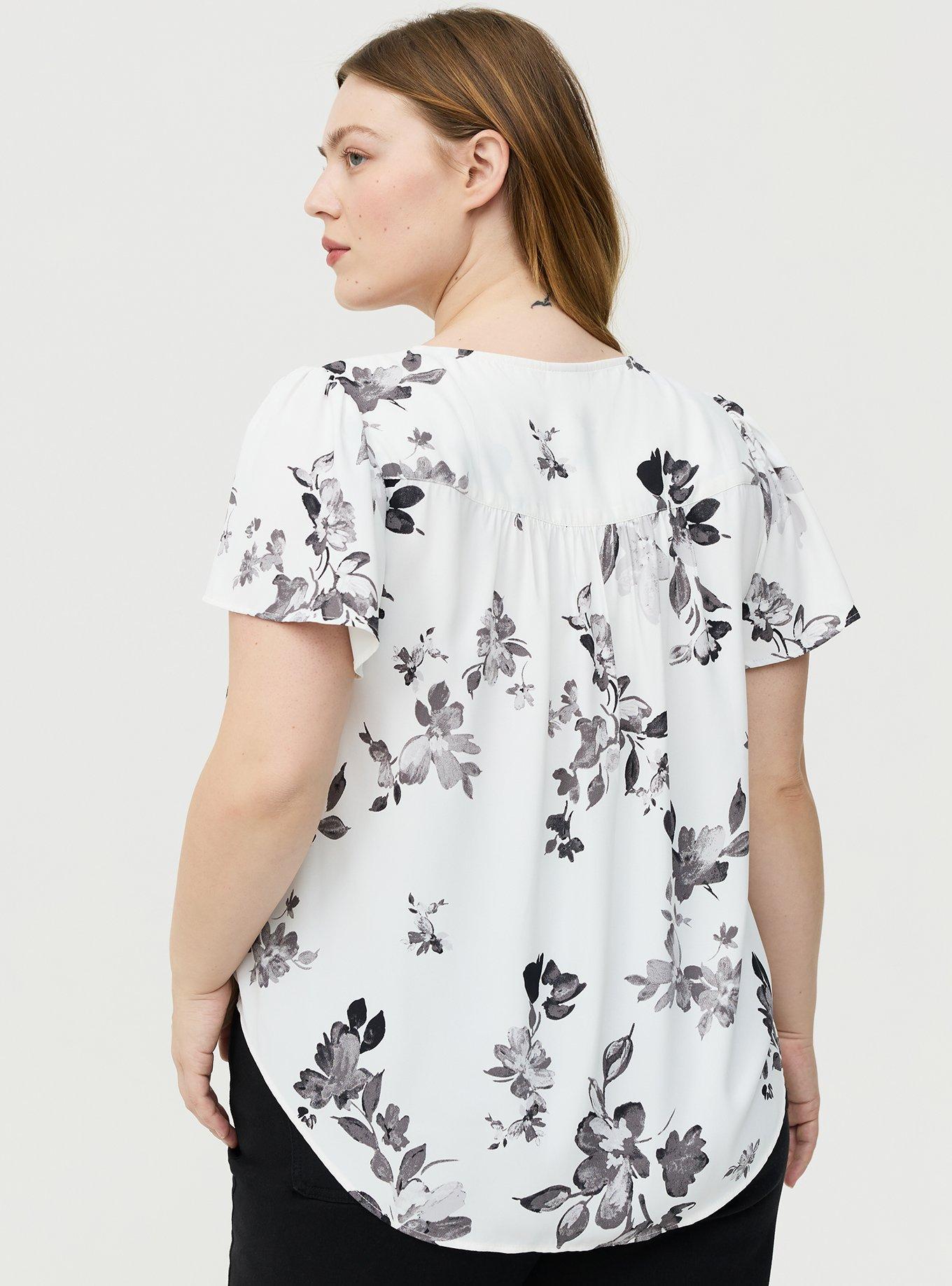 Harper Flutter Sleeve Blouse, TEA FLORAL WHITE, alternate