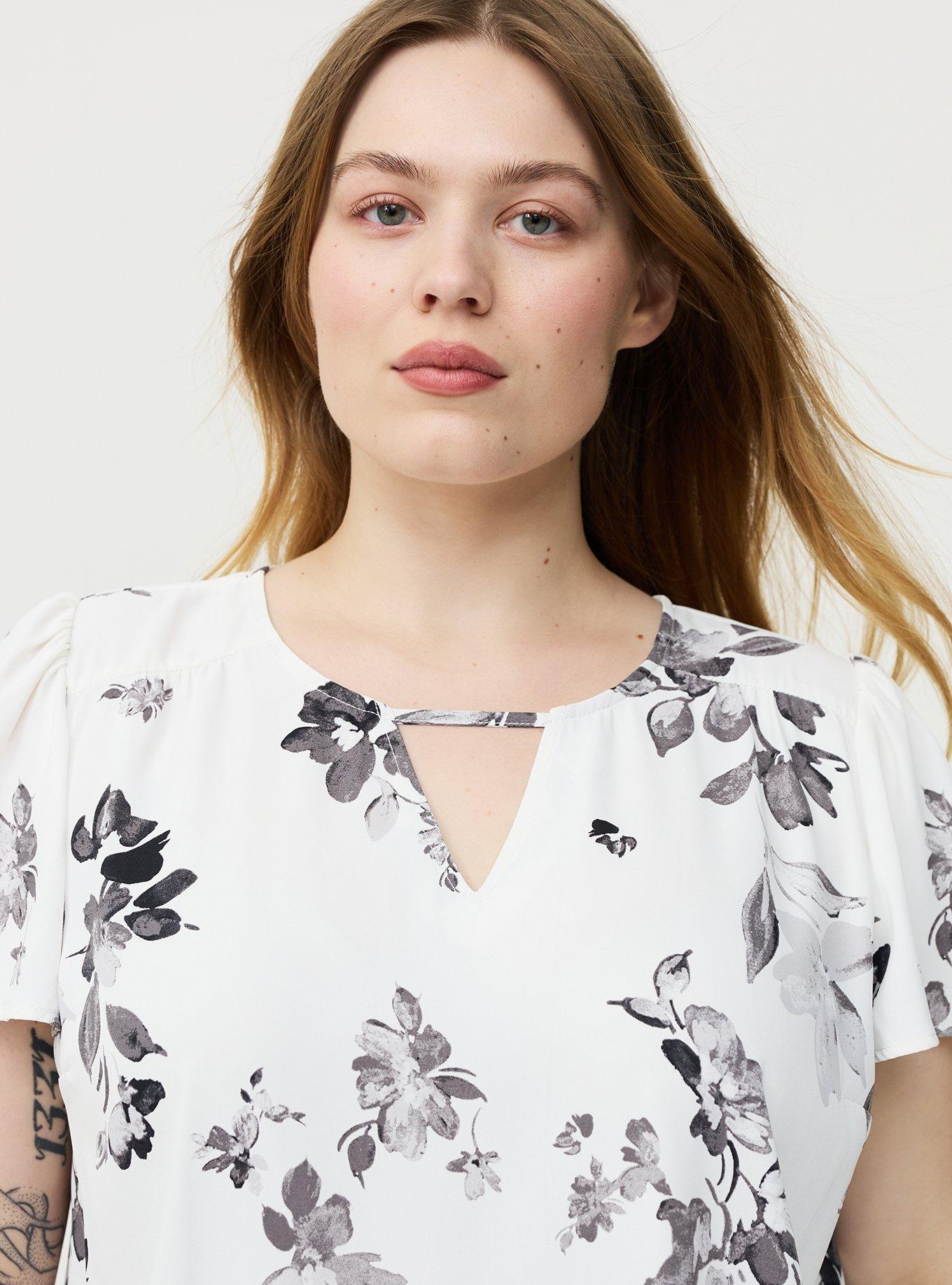 Harper Flutter Sleeve Blouse, TEA FLORAL WHITE, alternate
