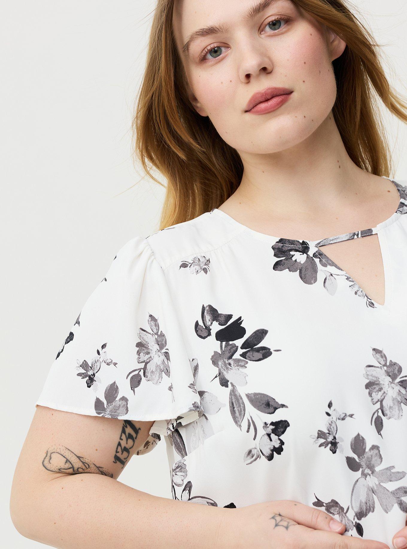 Harper Flutter Sleeve Blouse, TEA FLORAL WHITE, alternate