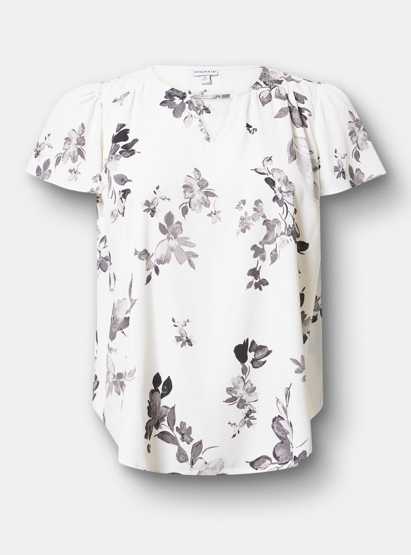 Harper Flutter Sleeve Blouse, TEA FLORAL WHITE, hi-res