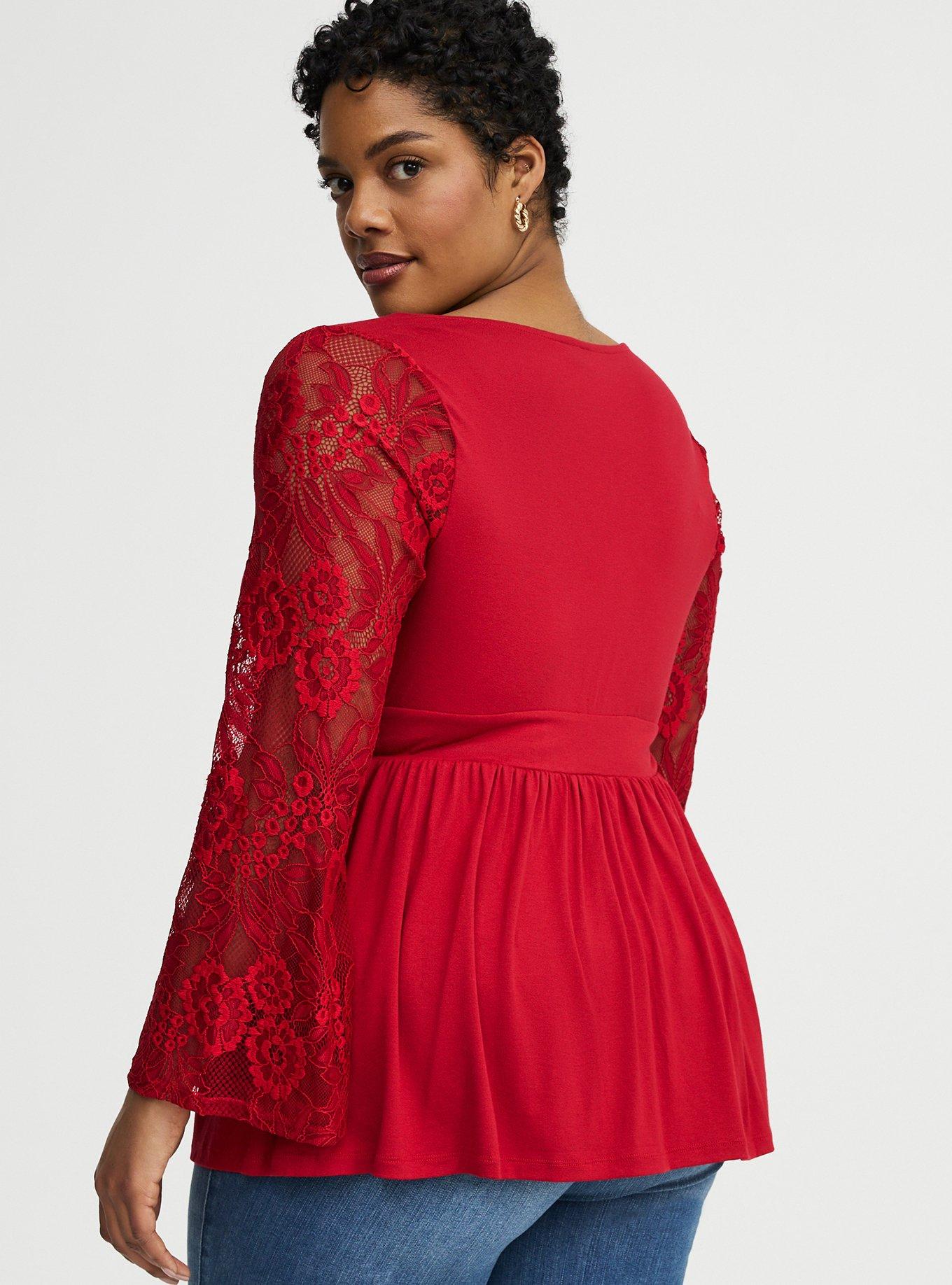 Slinky Lace Bell Sleeve Babydoll Top, JESTER RED, alternate