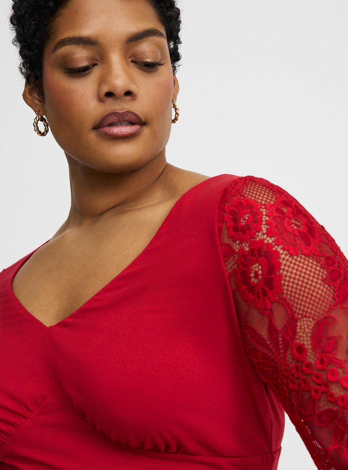 Slinky Lace Bell Sleeve Babydoll Top, JESTER RED, alternate