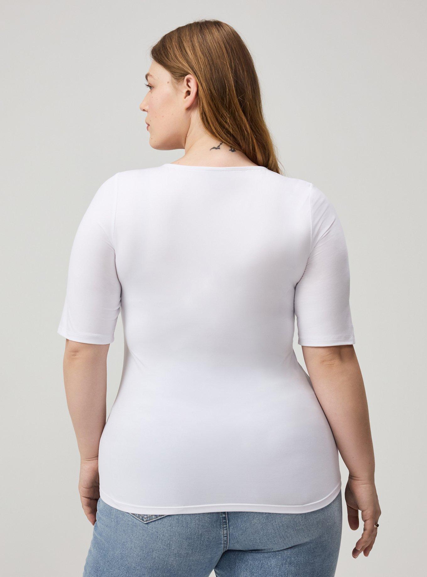 Elbow-Length Sleeve Square Neck Top, BRIGHT WHITE, alternate