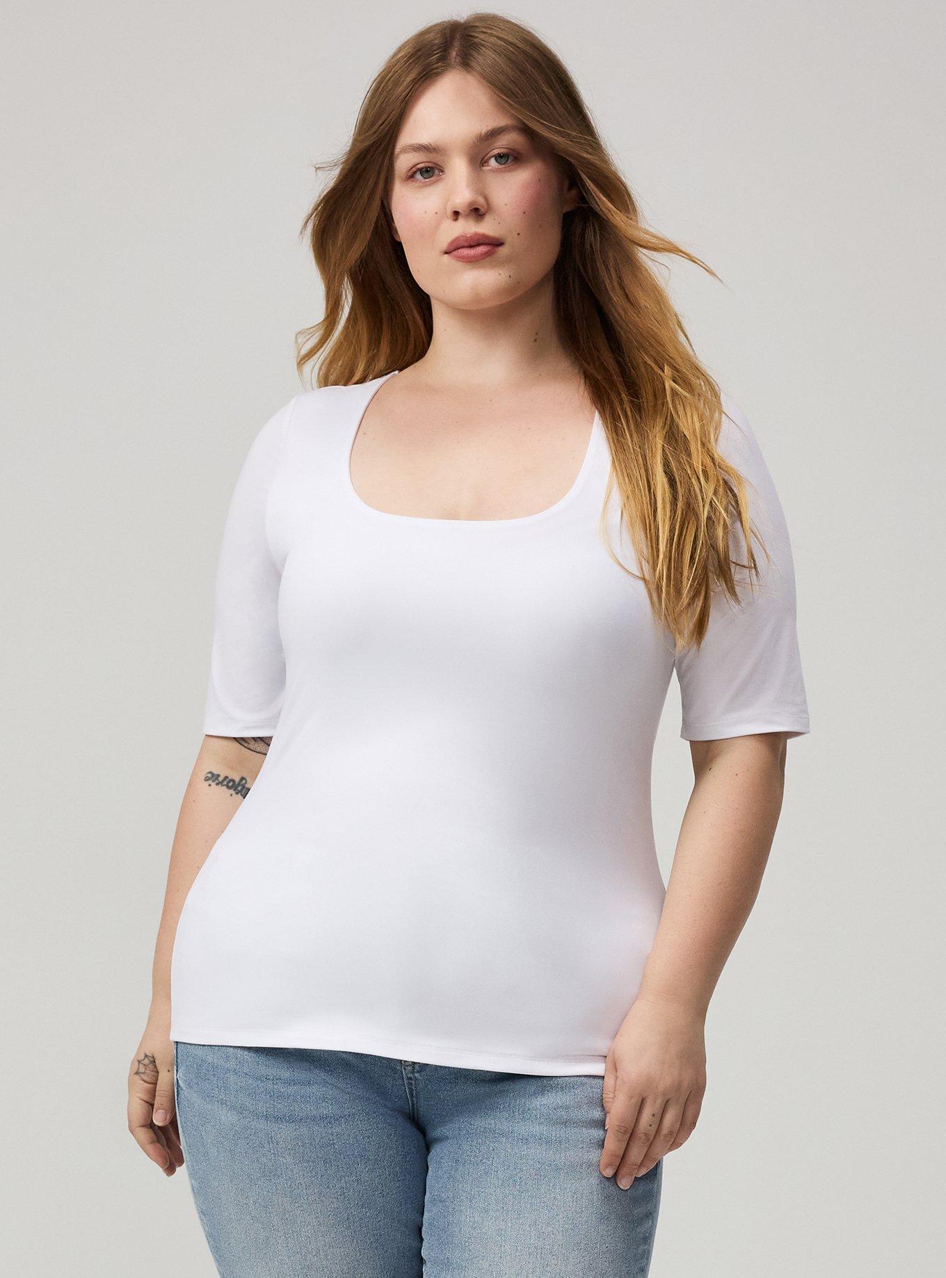 Elbow-Length Sleeve Square Neck Top, BRIGHT WHITE, alternate