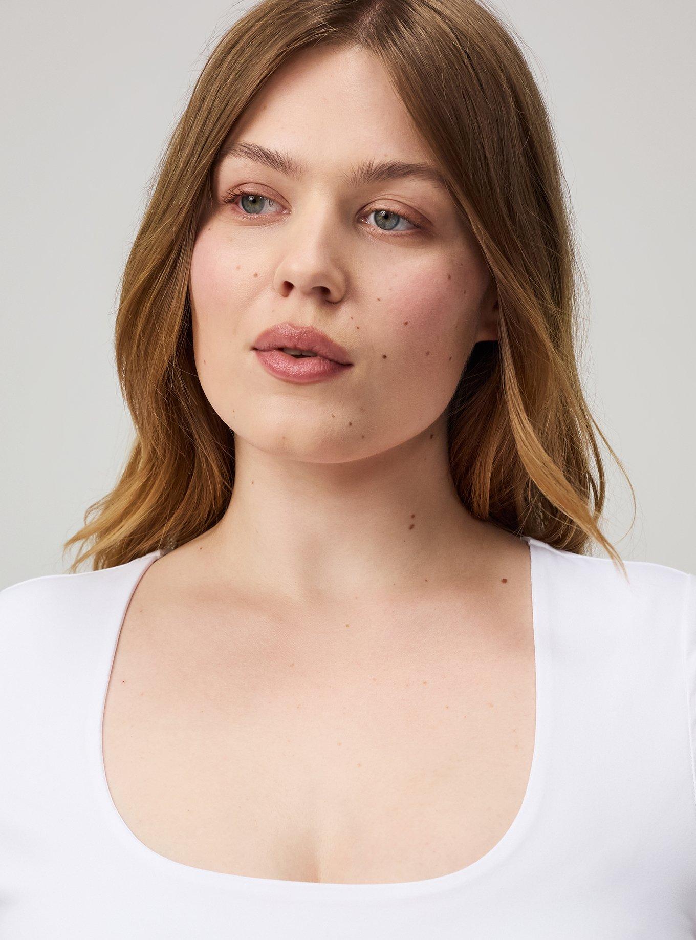 Elbow-Length Sleeve Square Neck Top, BRIGHT WHITE, alternate
