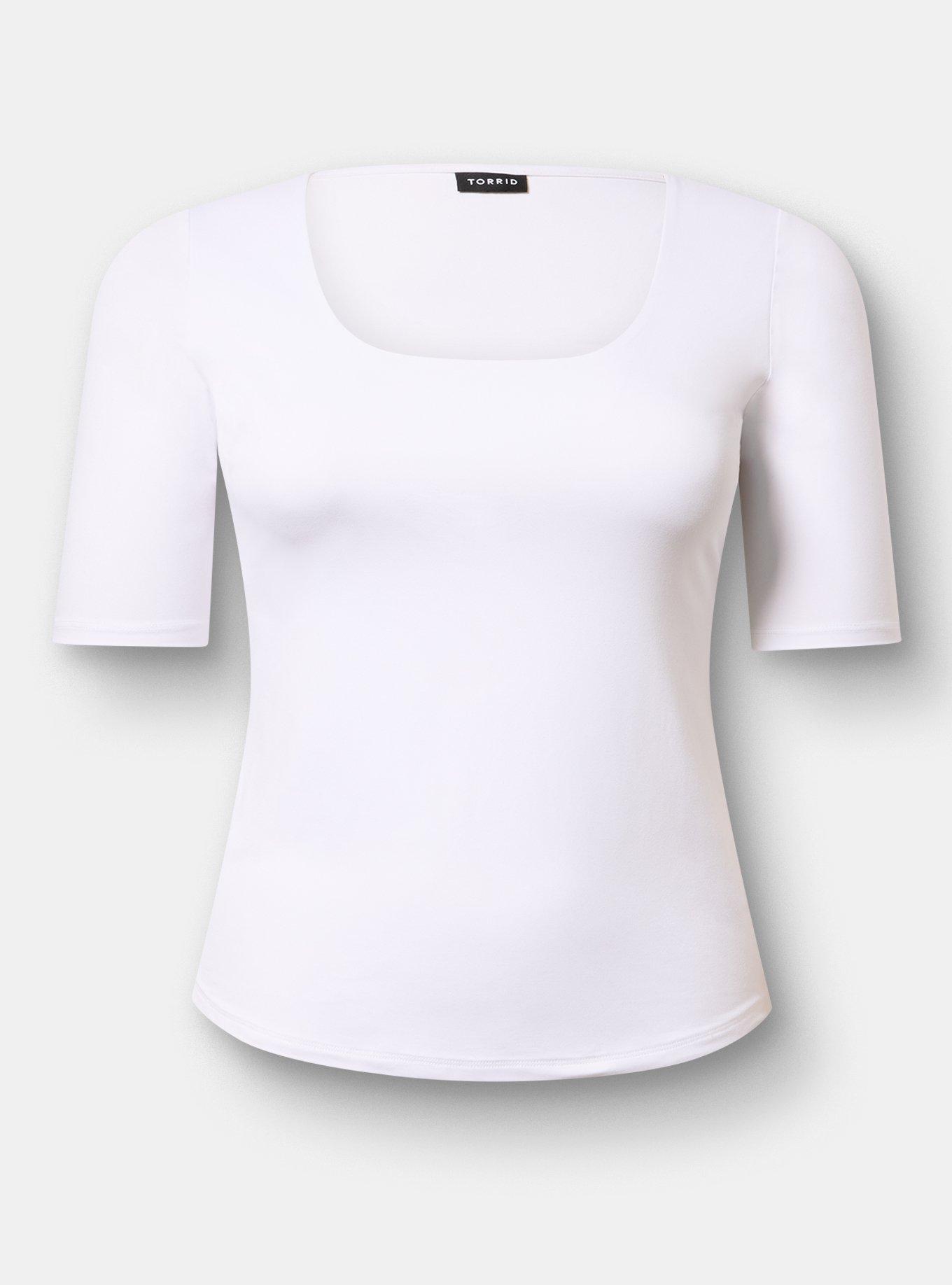 Elbow-Length Sleeve Square Neck Top, BRIGHT WHITE, hi-res
