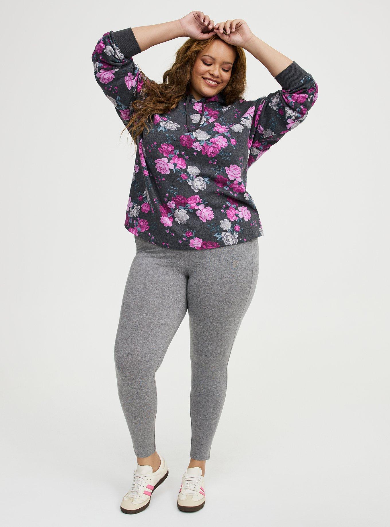 French Terry Long Sleeve Hoodie, ROSE BUSH FLORAL CHARCOAL, alternate