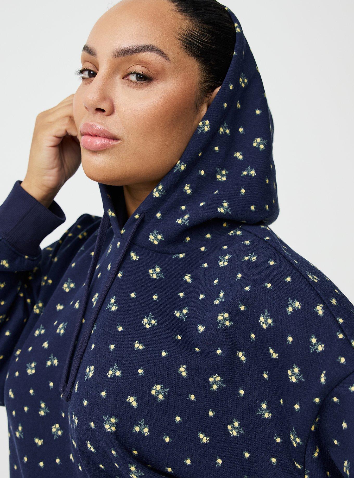 French Terry Long Sleeve Hoodie, MISTY DITSY FLORAL NAVY, alternate