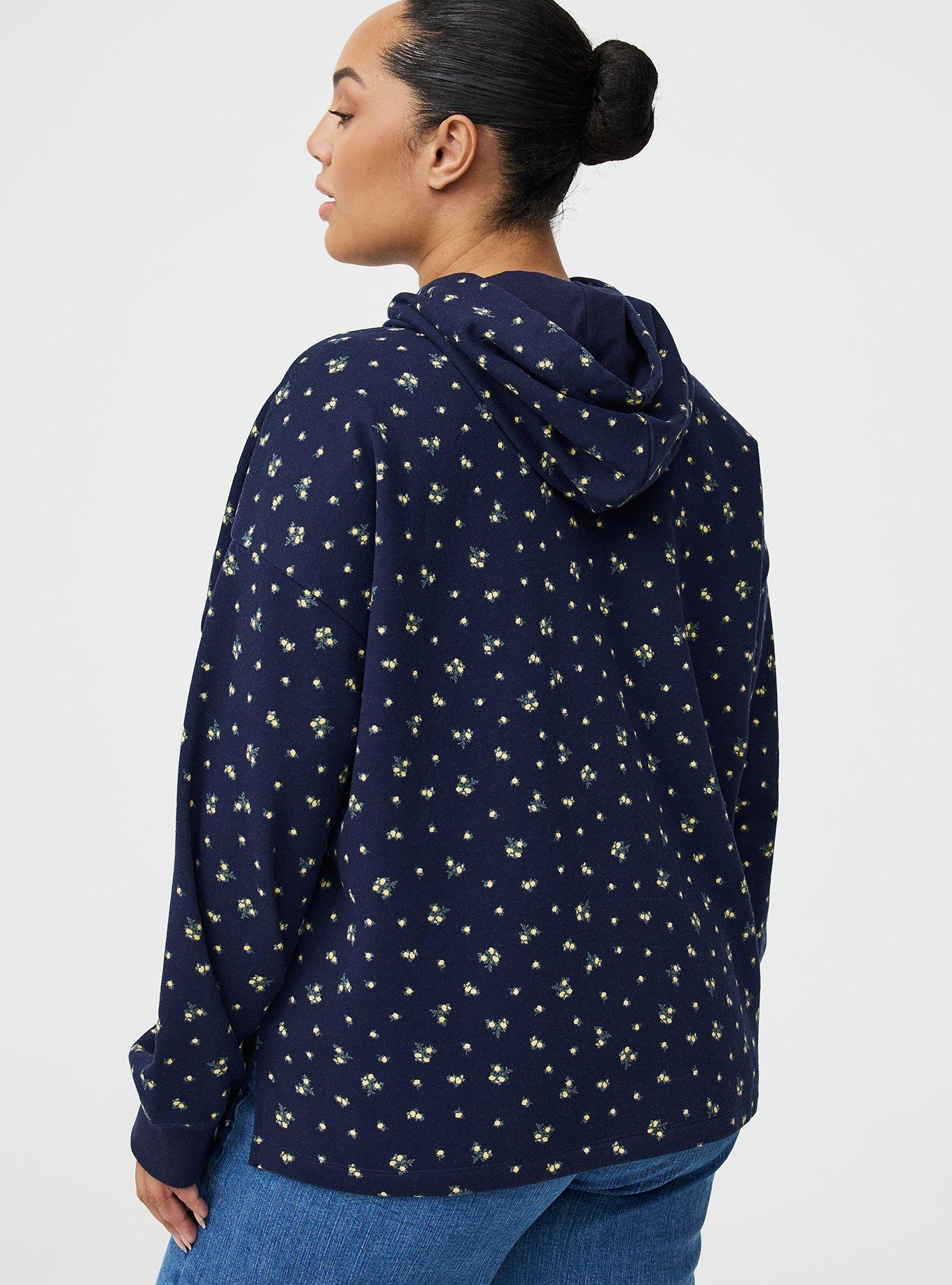 French Terry Long Sleeve Hoodie, MISTY DITSY FLORAL NAVY, alternate