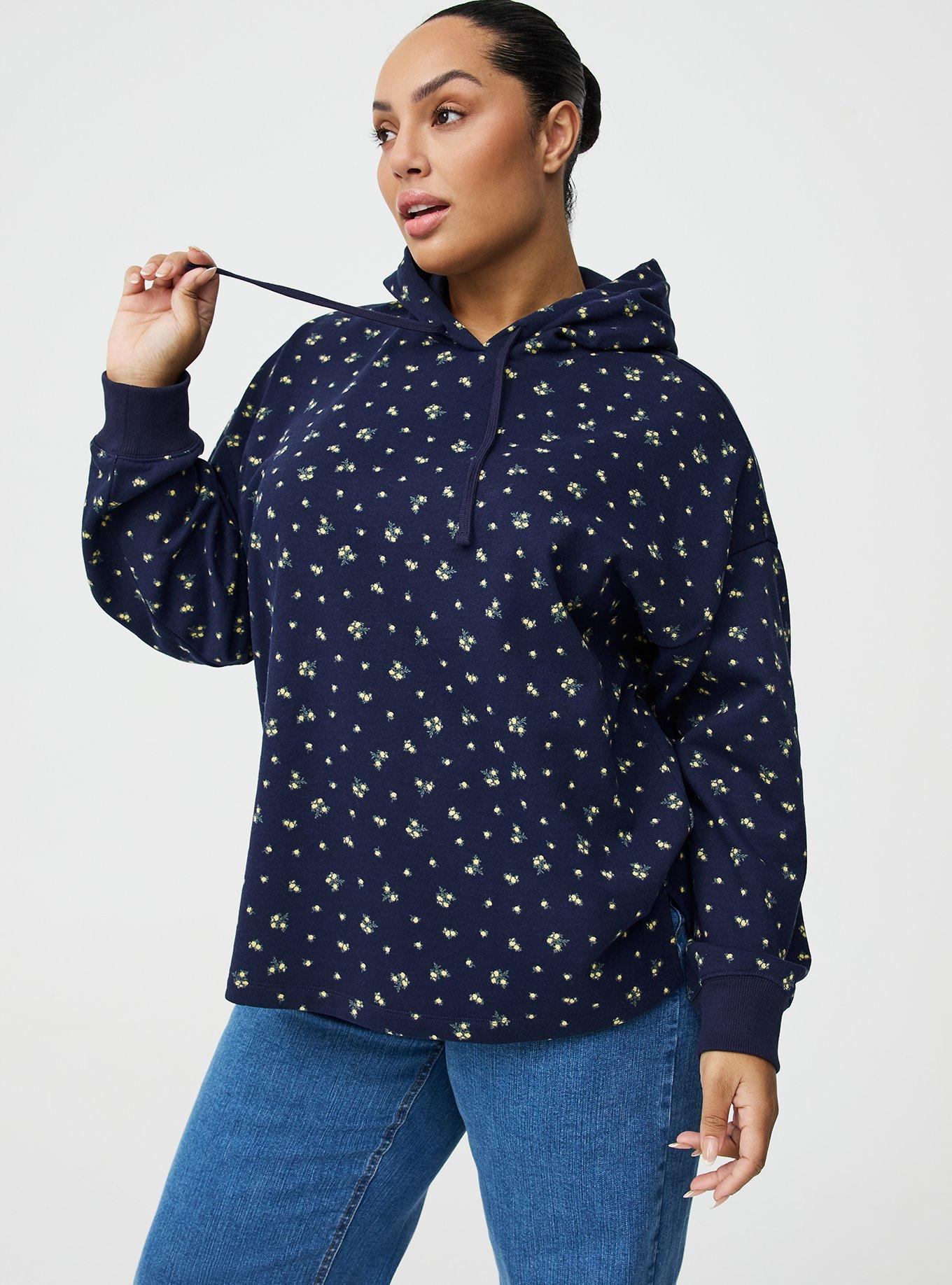 French Terry Long Sleeve Hoodie, MISTY DITSY FLORAL NAVY, alternate