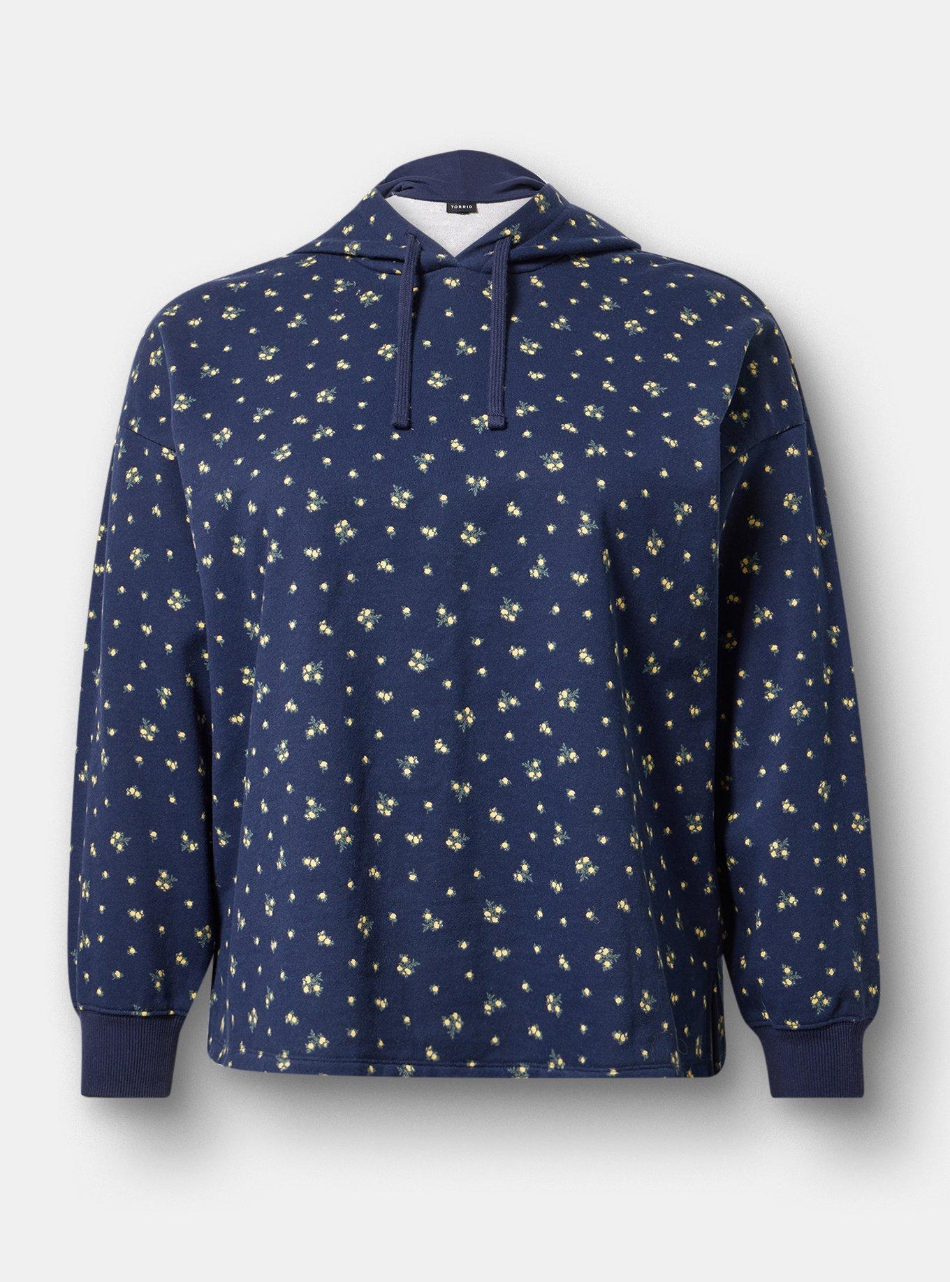 French Terry Long Sleeve Hoodie, MISTY DITSY FLORAL NAVY, hi-res