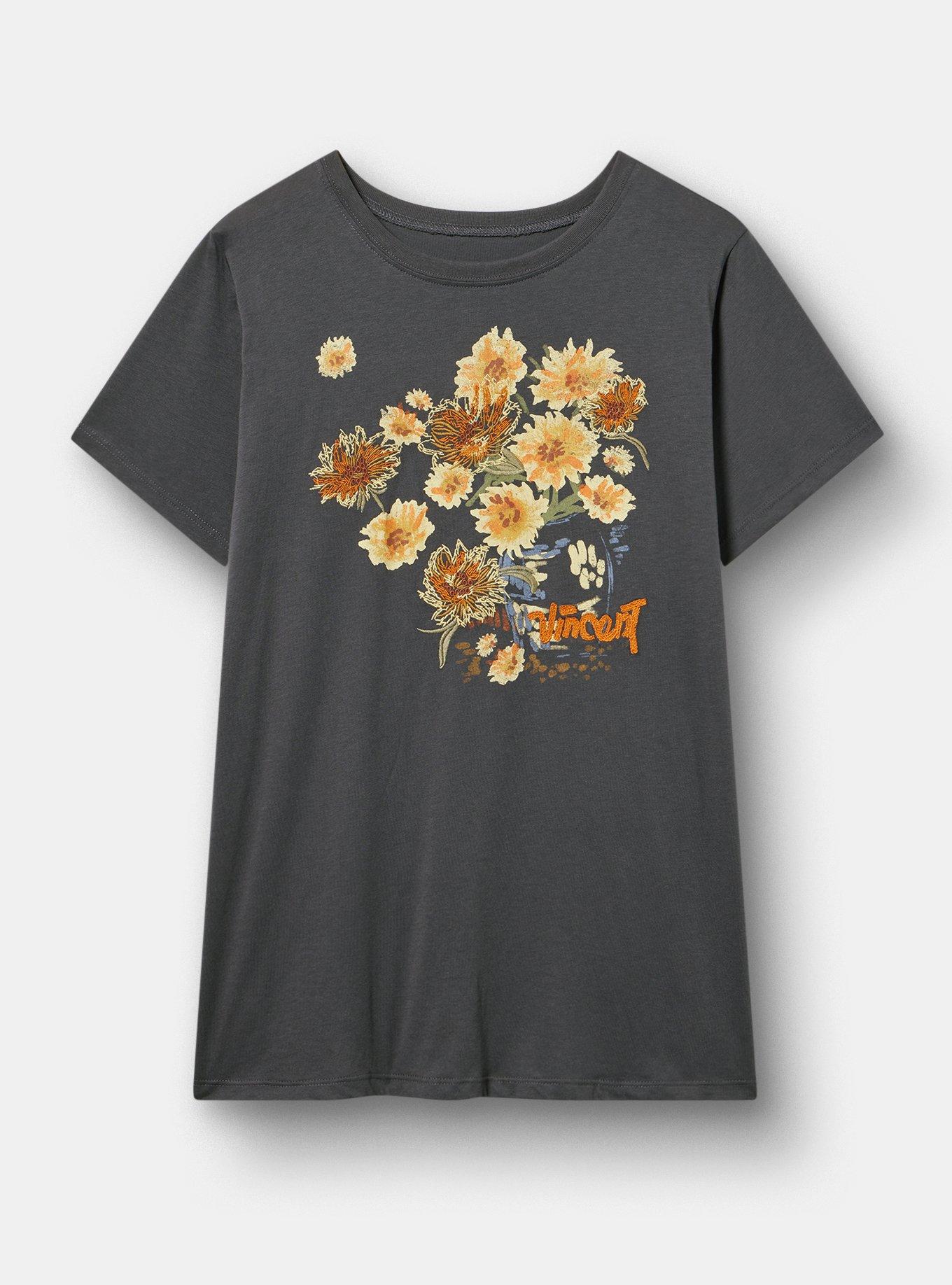 Van Gogh Classic Cotton Crew Tee, SUNFLOWERS VINTAGE BLACK, hi-res