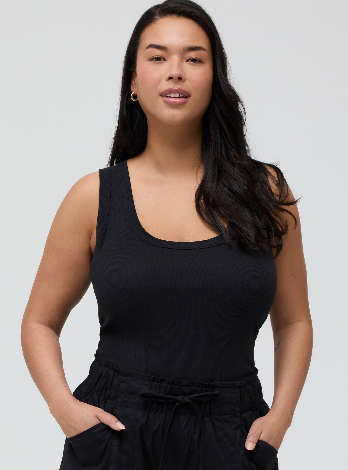 Cotton Modal Rib Scoop Tank, DEEP BLACK, alternate