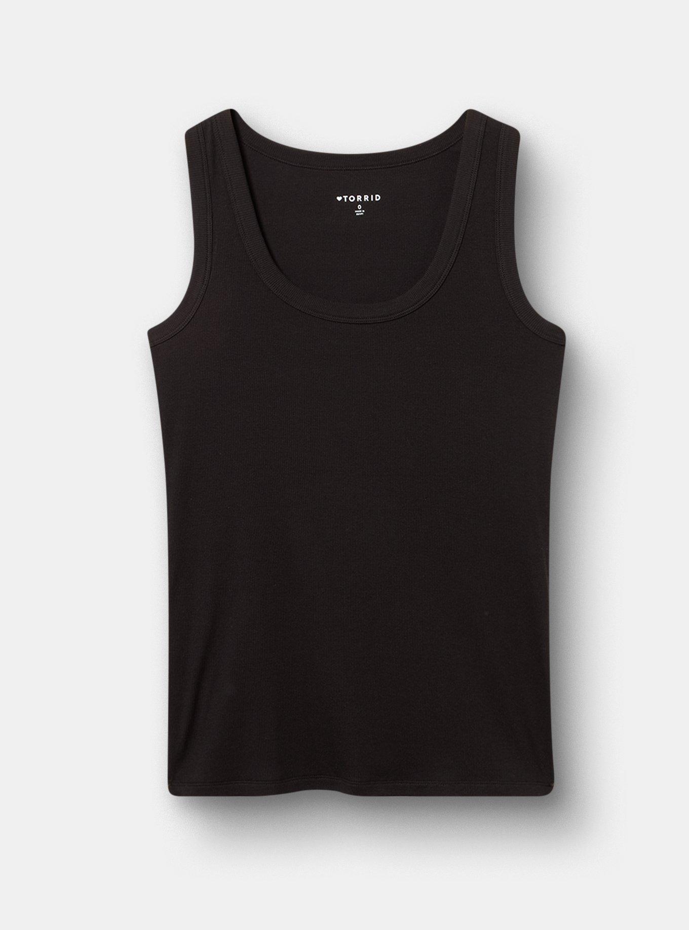 Cotton Modal Rib Scoop Tank, DEEP BLACK, hi-res