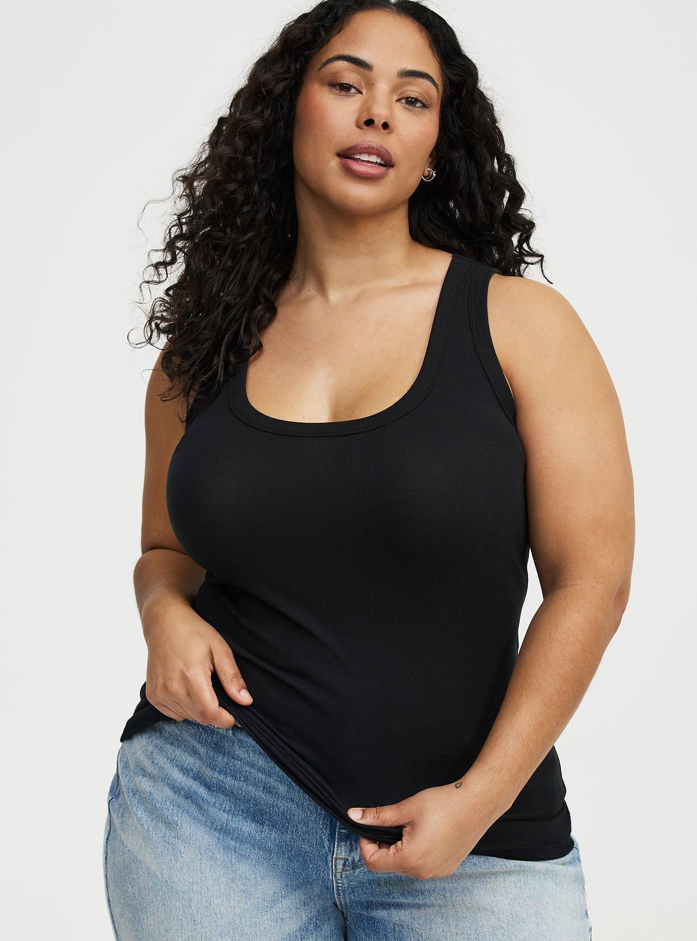 Plus Size Cotton Modal Rib Scoop Tank, DEEP BLACK, hi-res