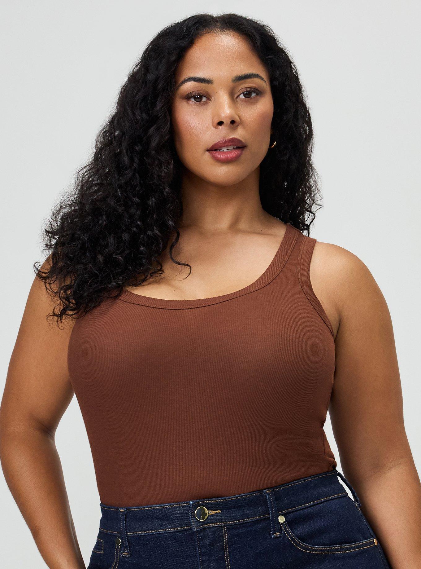 Cotton Modal Rib Scoop Neck Tank, CAPPUCCINO, alternate