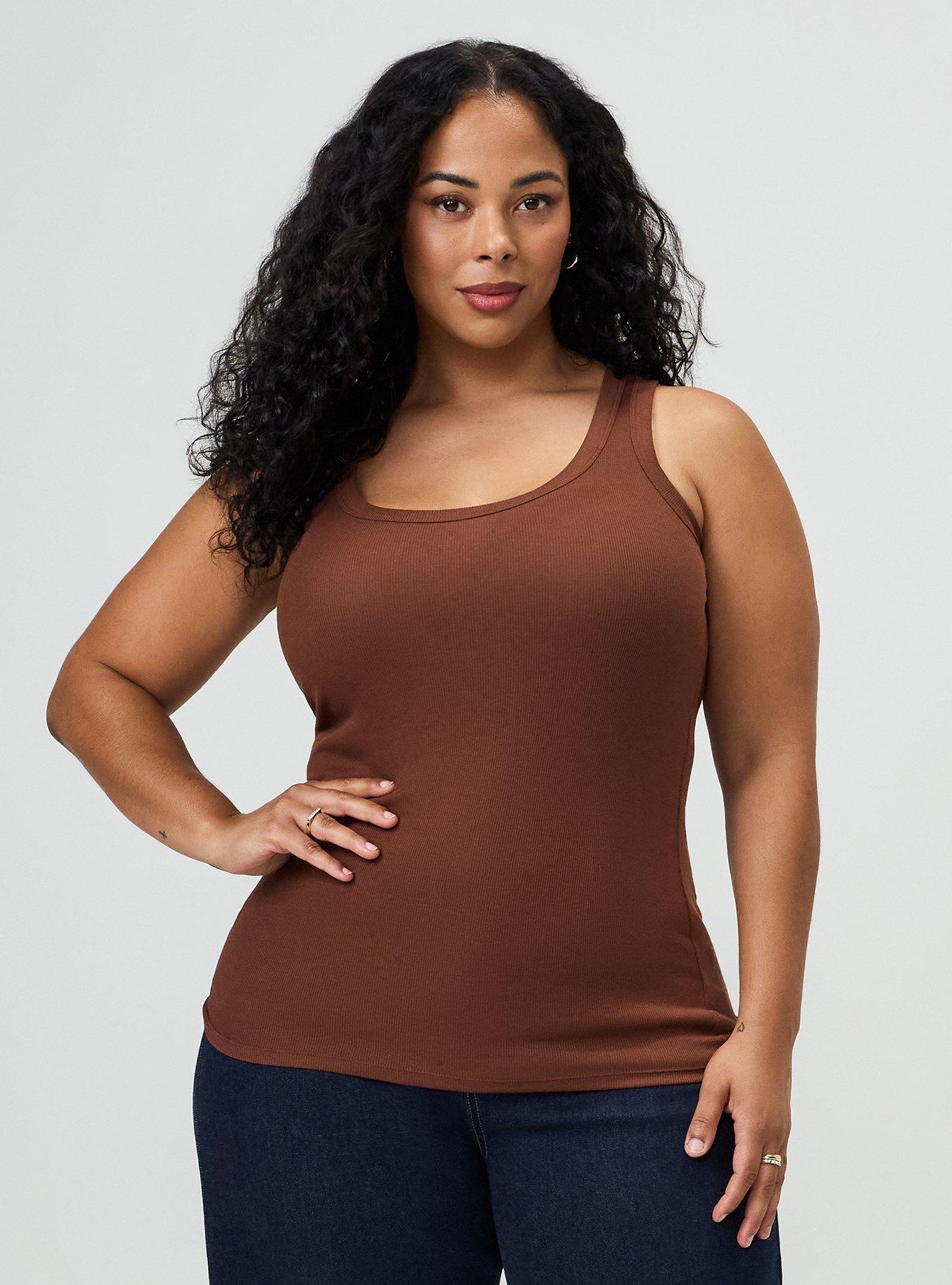 Cotton Modal Rib Scoop Neck Tank, CAPPUCCINO, hi-res
