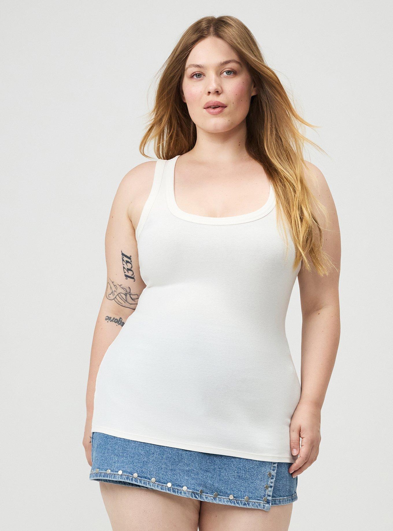 Cotton Modal Rib Scoop Tank, BLANC DE BLANC, hi-res