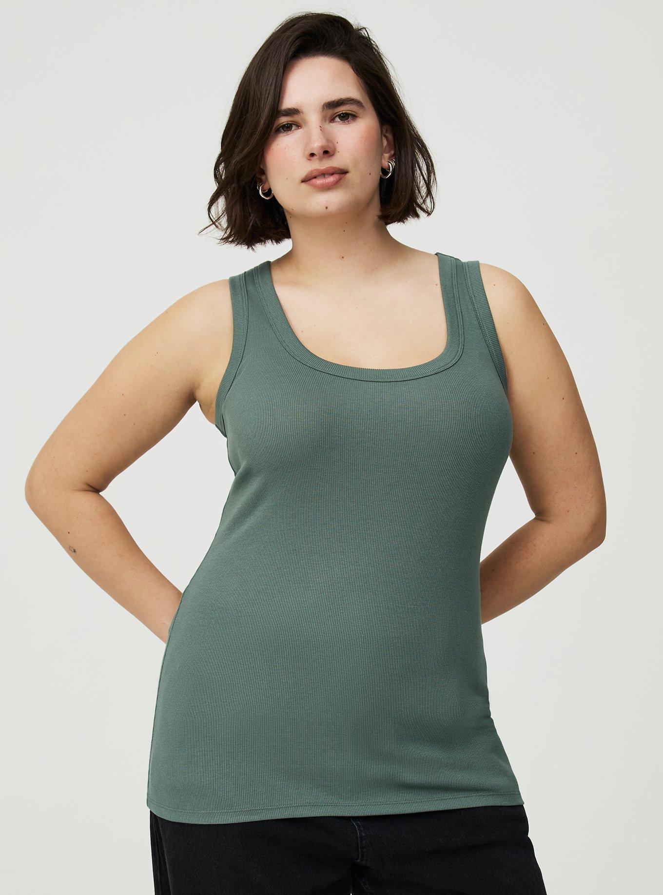 Plus Size Cotton Modal Rib Scoop Tank, DARK FOREST, hi-res