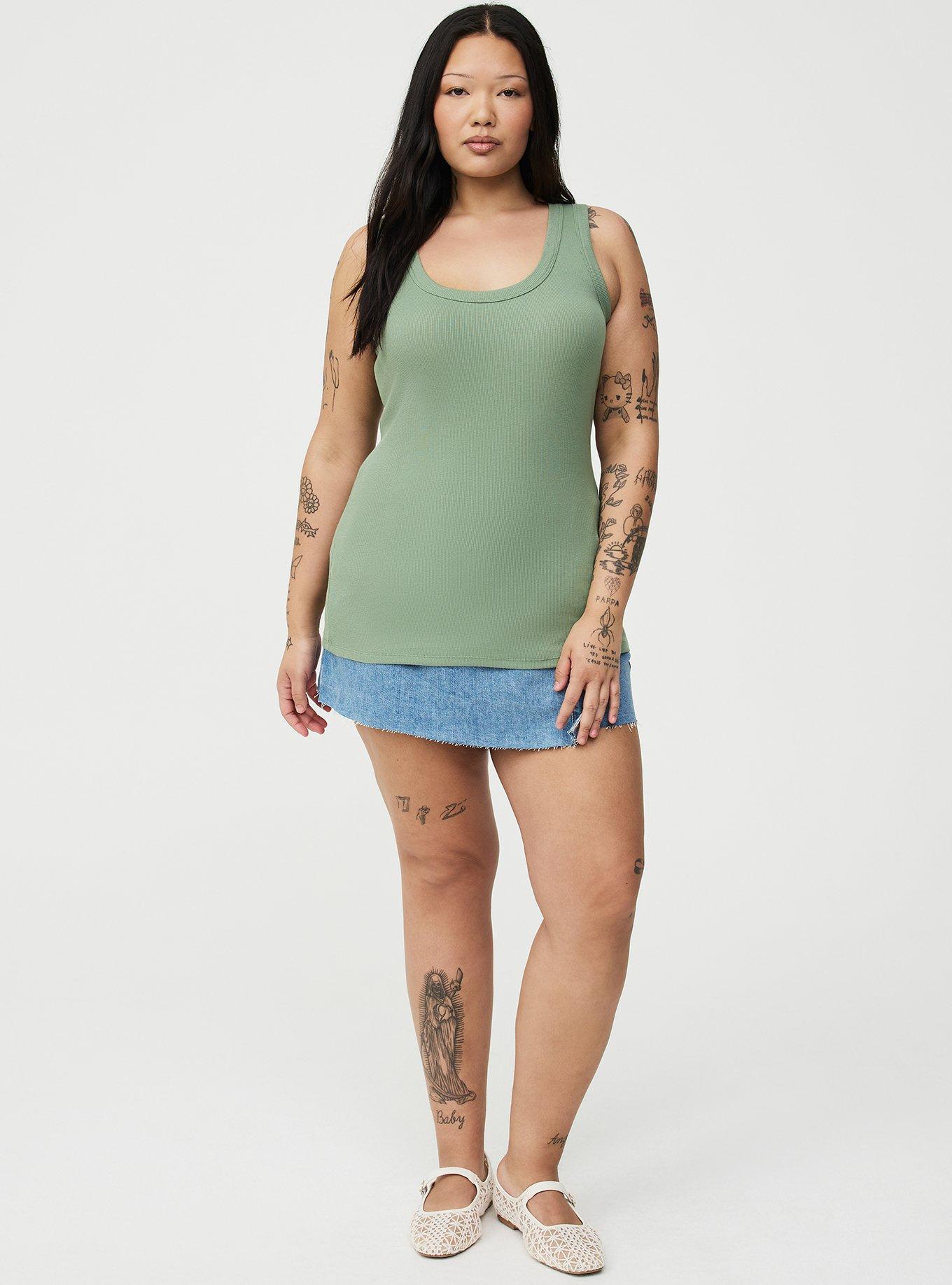 Cotton Modal Rib Scoop Tank, HEDGE GREEN, alternate