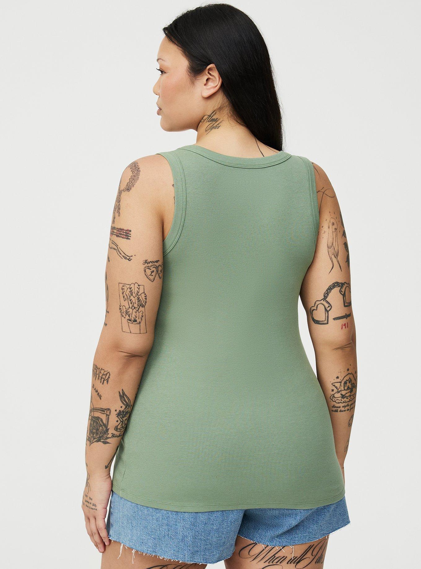 Cotton Modal Rib Scoop Tank, HEDGE GREEN, alternate