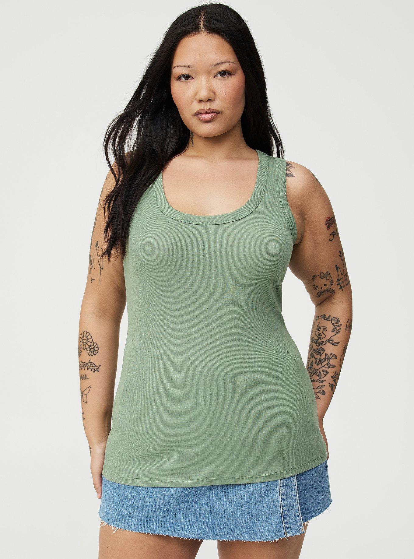 Cotton Modal Rib Scoop Tank, HEDGE GREEN, hi-res
