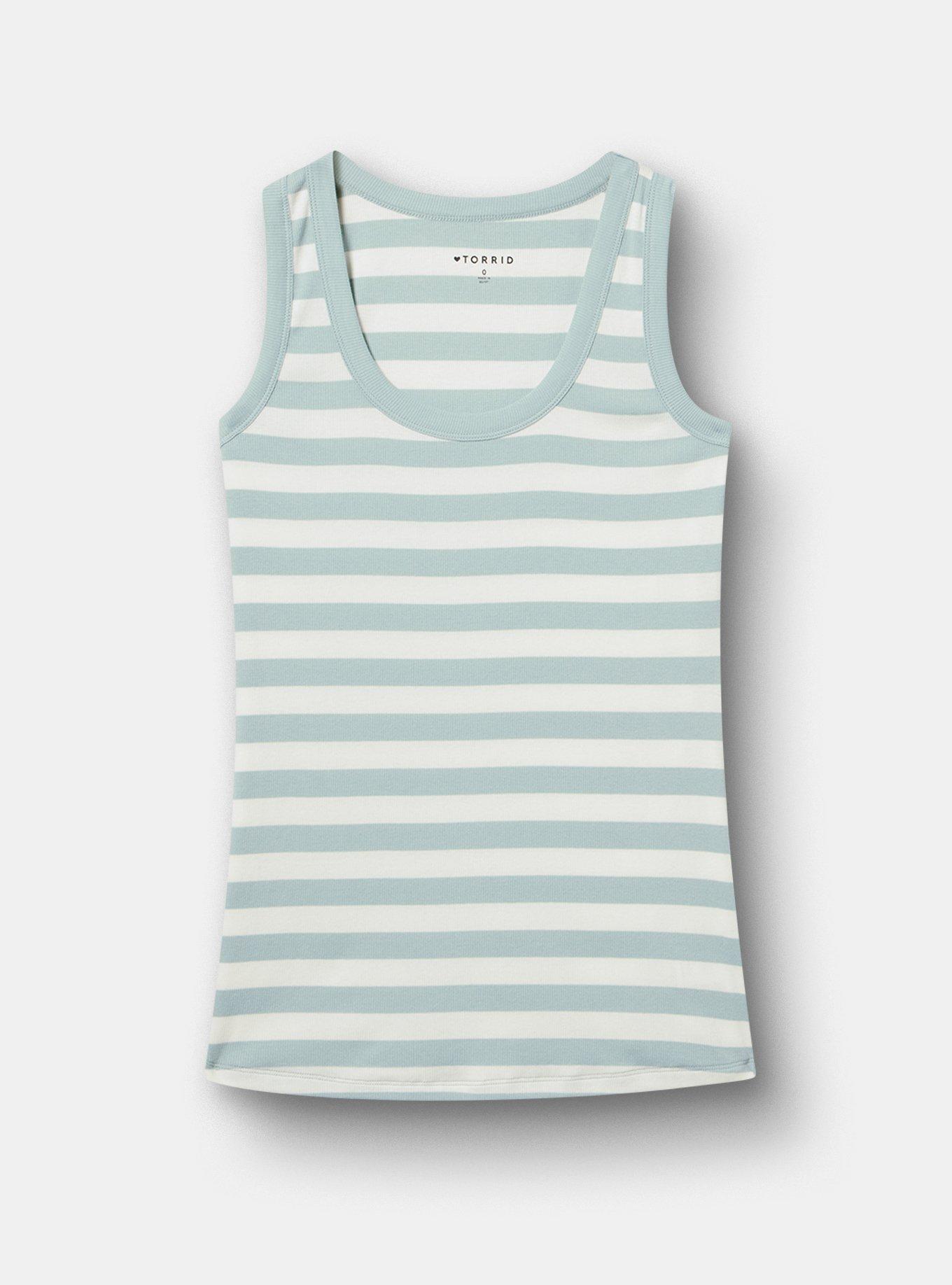Cotton Modal Rib Scoop Tank, GRAY MIST WHISPER WHITE STRIPE, hi-res